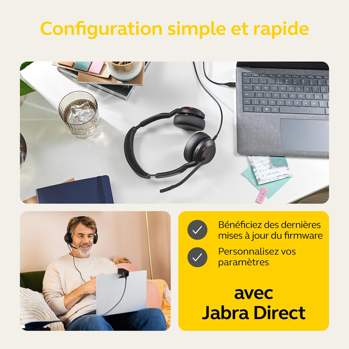 Jabra 25089-999-999 Evolve2 50 USB-A MS Casque Stéréo Noir Sans Fil et Filaire