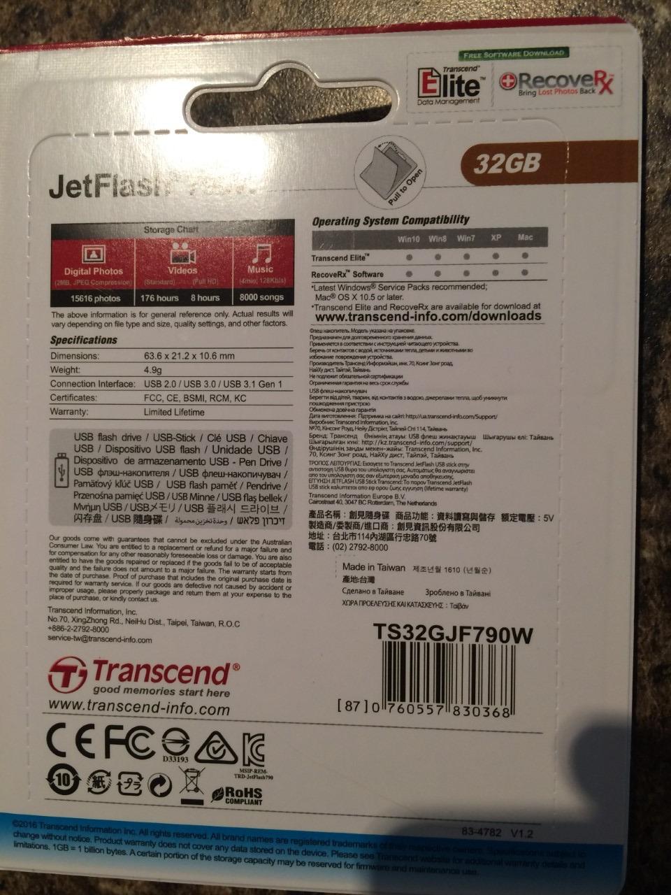 TRANSCEND 32Go Clé USB USB 3.1 Gen 1 Sans Capuchon - Blanc