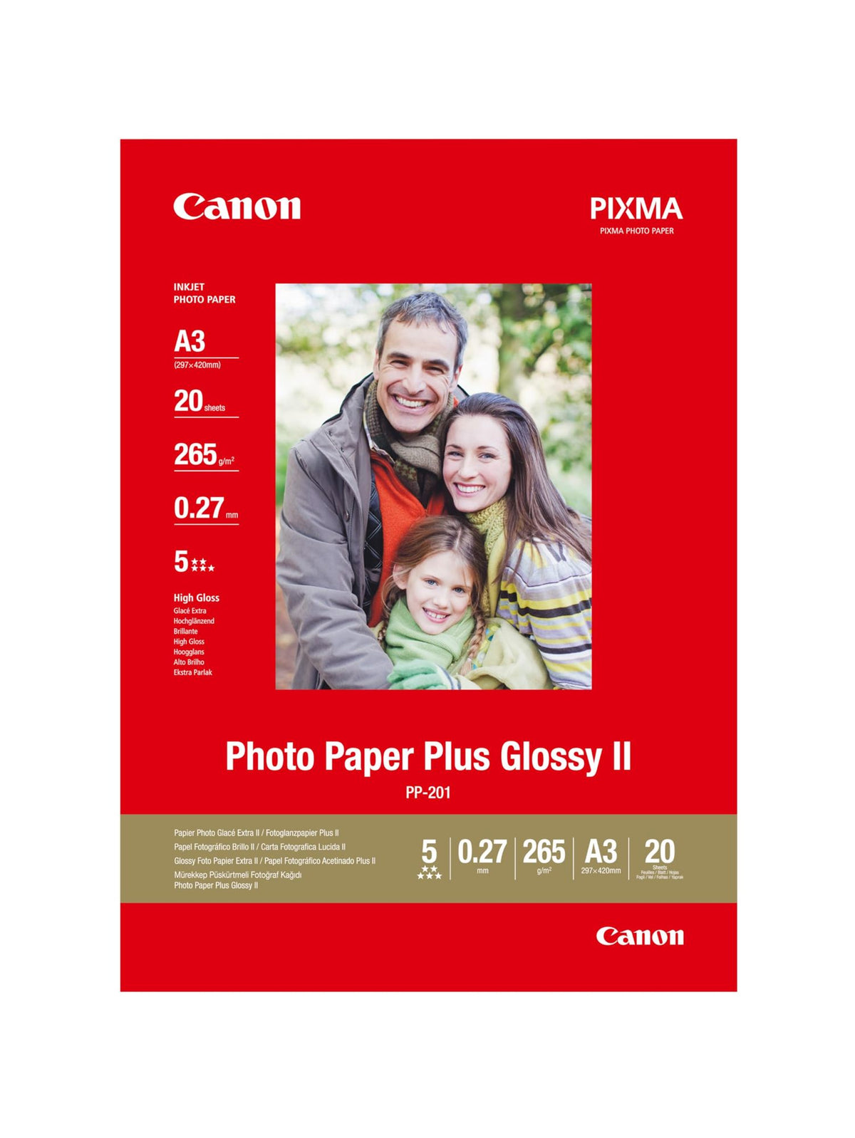 CANON PP-201 plus photo  papier 260g/m2 A3 20 feuilles pack de 1