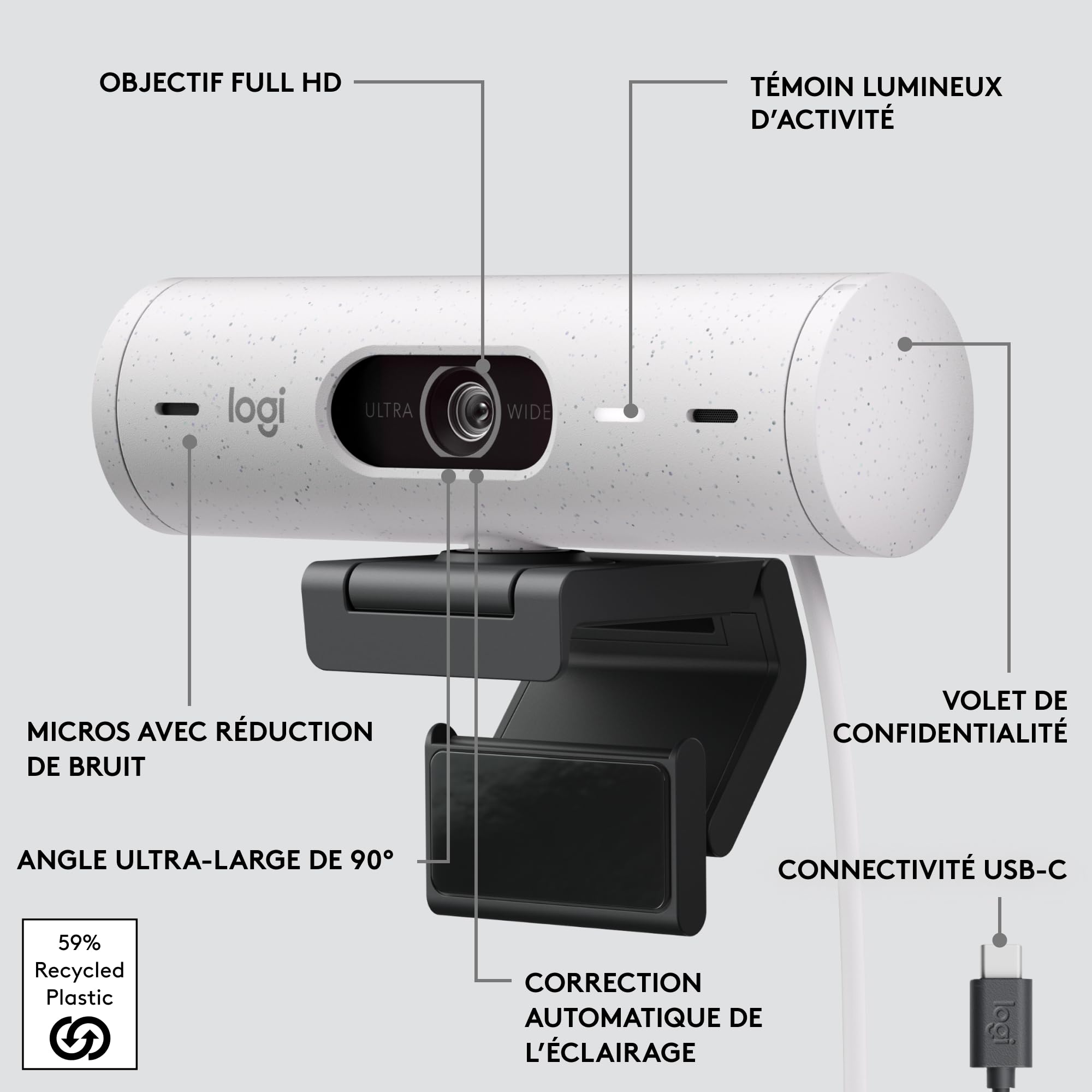 LOGITECH BRIO 500 Webcam colour 1920 x 1080 720p 1080p audio USB-C