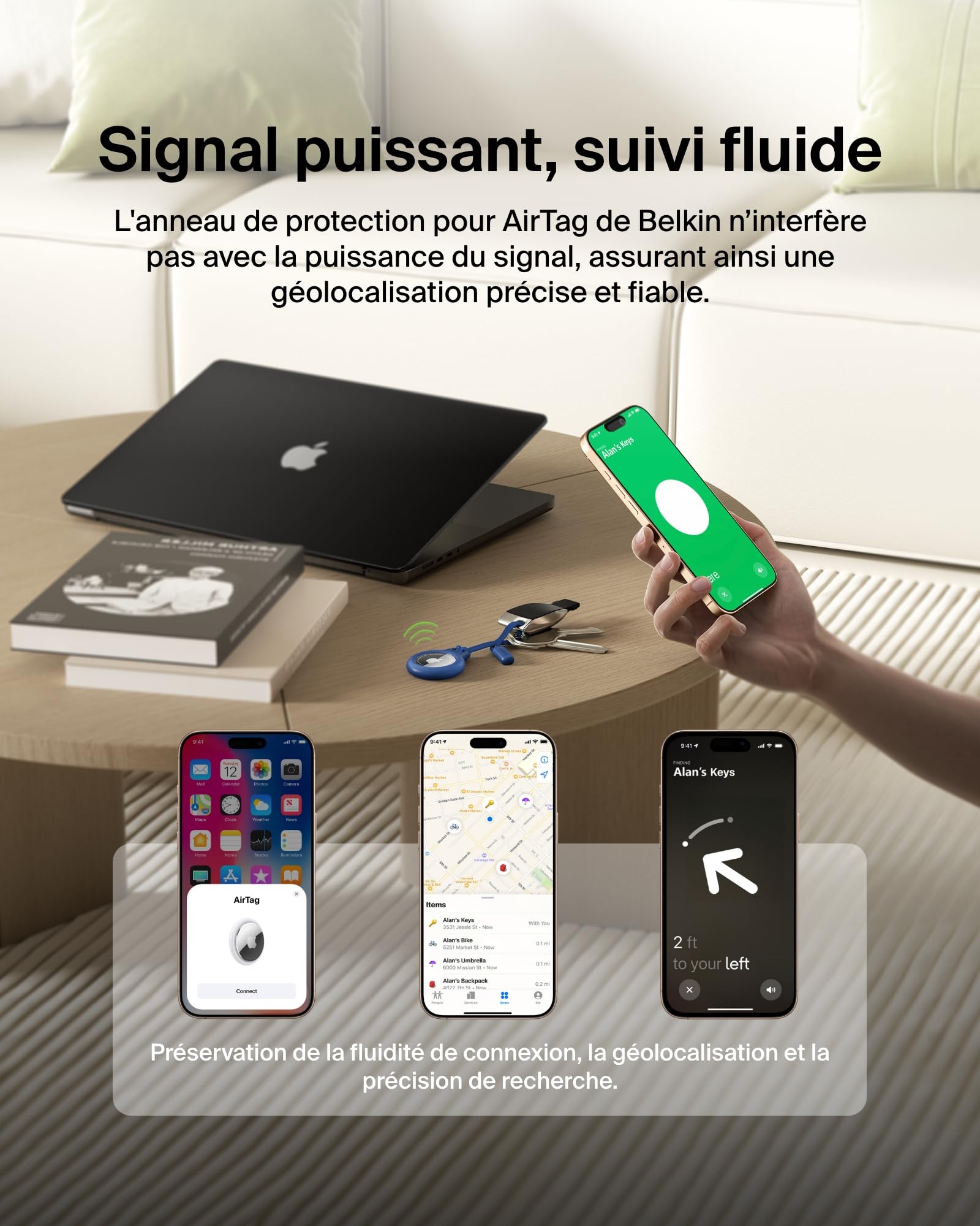 BELKIN Airtag Protection avec Cordon Bleu