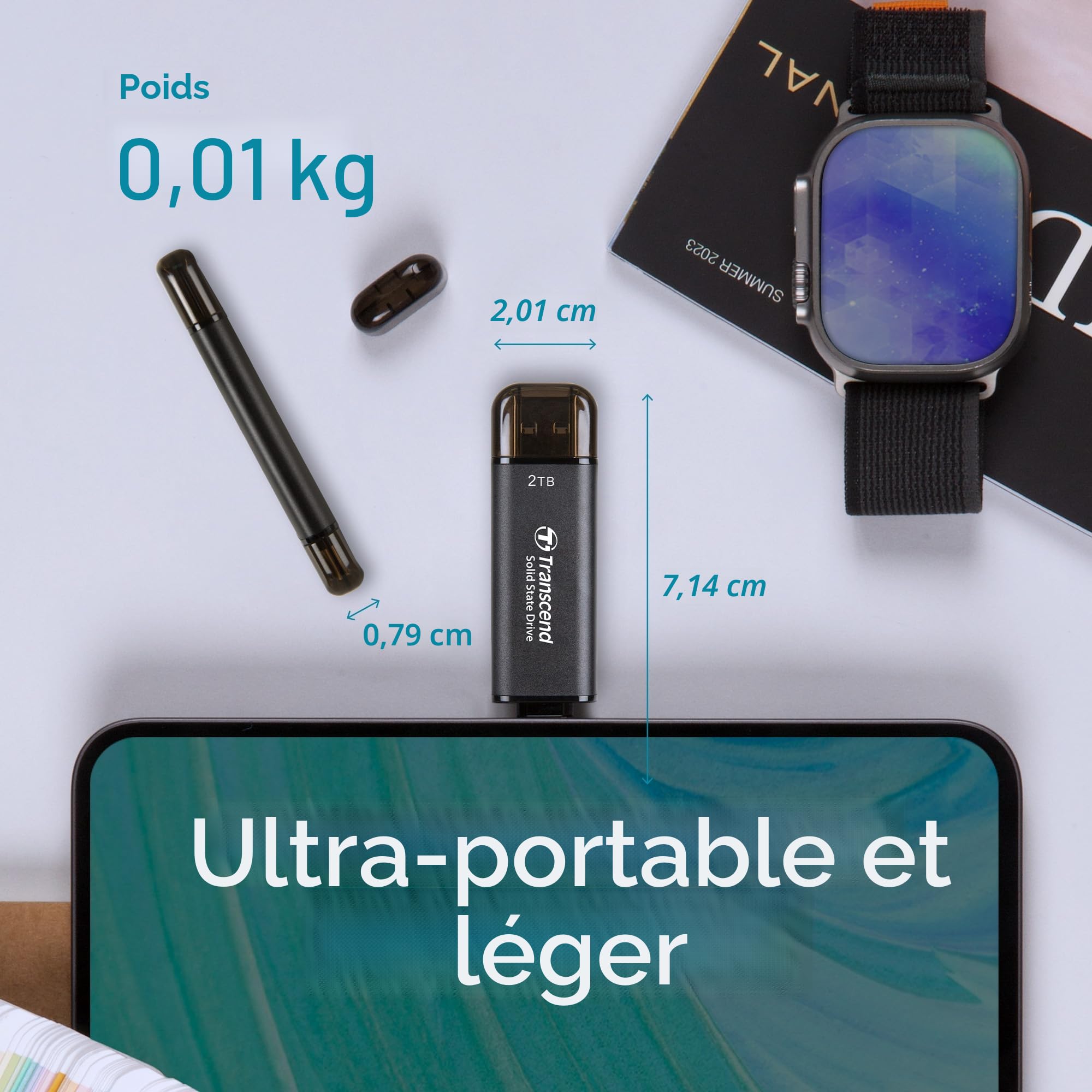 TRANSCEND 2To External SSD ESD310C USB 10Gbps Type C/A