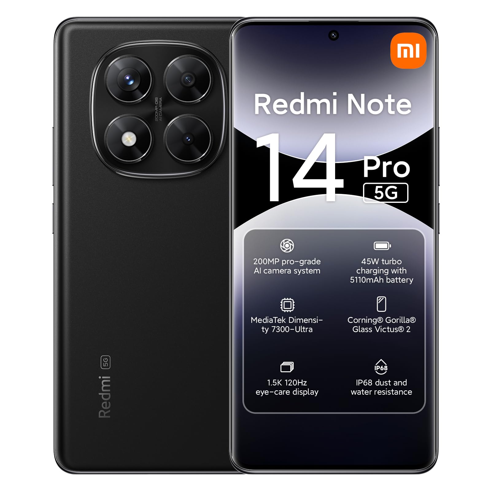 Xiaomi Redmi Note 14 Pro 5G (Double Sim - 6.67", 256 Go, 8 Go RAM) Noir