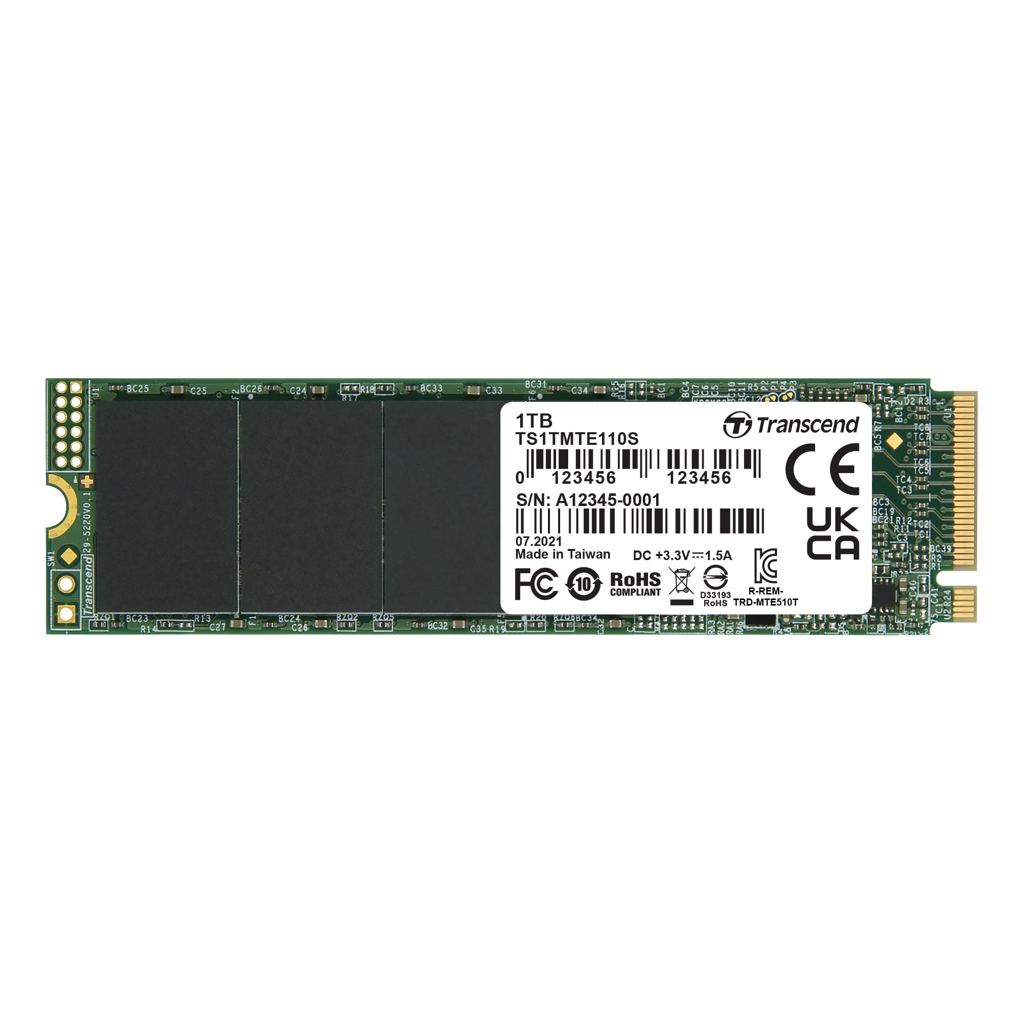 TRANSCEND 1To M.2 2280PCIe Gen3x4 M-Key puce 3D TLC sans DRAM