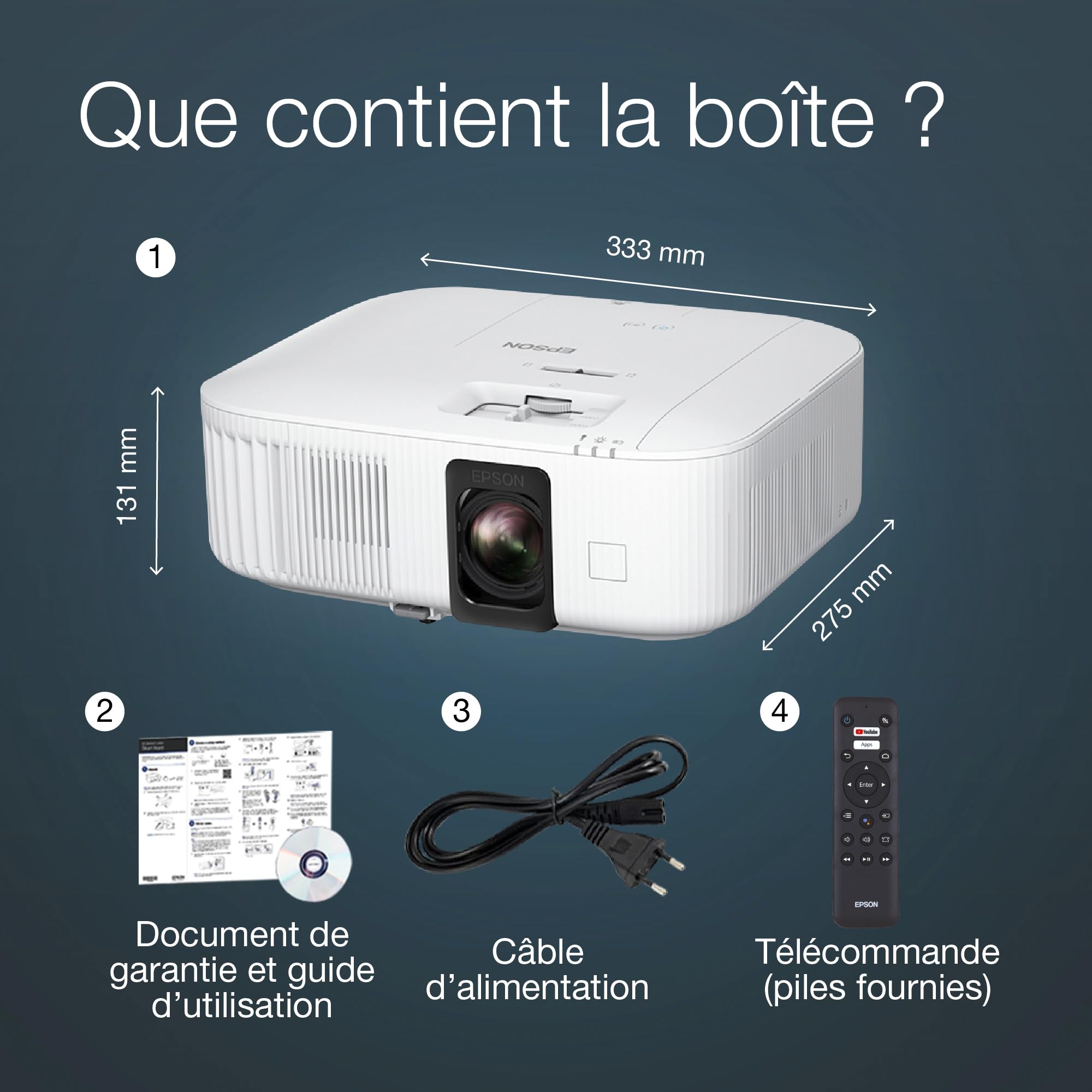 EPSON EH-TW6250 Projecteur 4K PRO-UHD Home Cinema -16: 9-  2800 lumens - 35 000 :1- HDMI- LAN - HDR10- Android TV™ - Garantie 2 ans