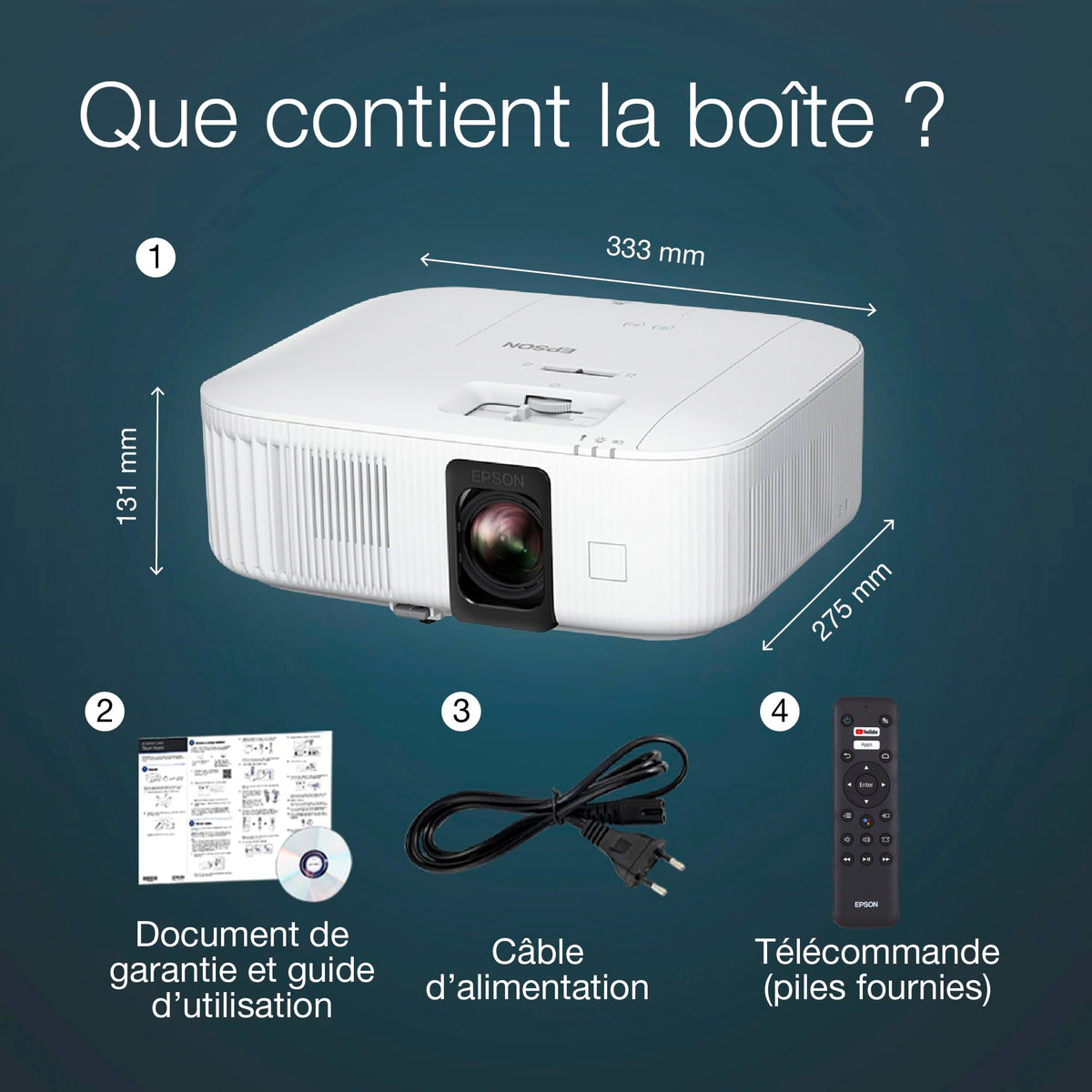 EPSON EH-TW6250 Projecteur 4K PRO-UHD Home Cinema -16: 9-  2800 lumens - 35 000 :1- HDMI- LAN - HDR10- Android TV™ - Garantie 2 ans