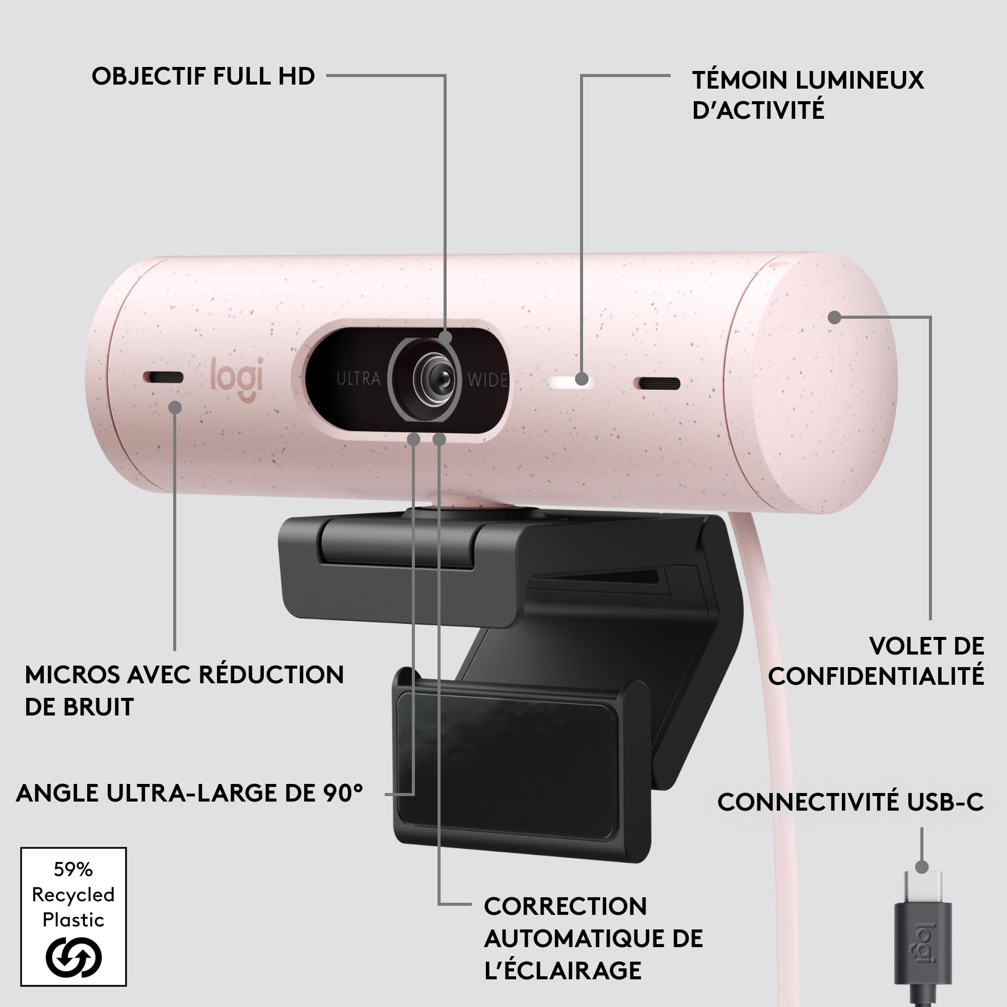 LOGITECH BRIO 500 Webcam colour 1920 x 1080 720p 1080p audio USB-C