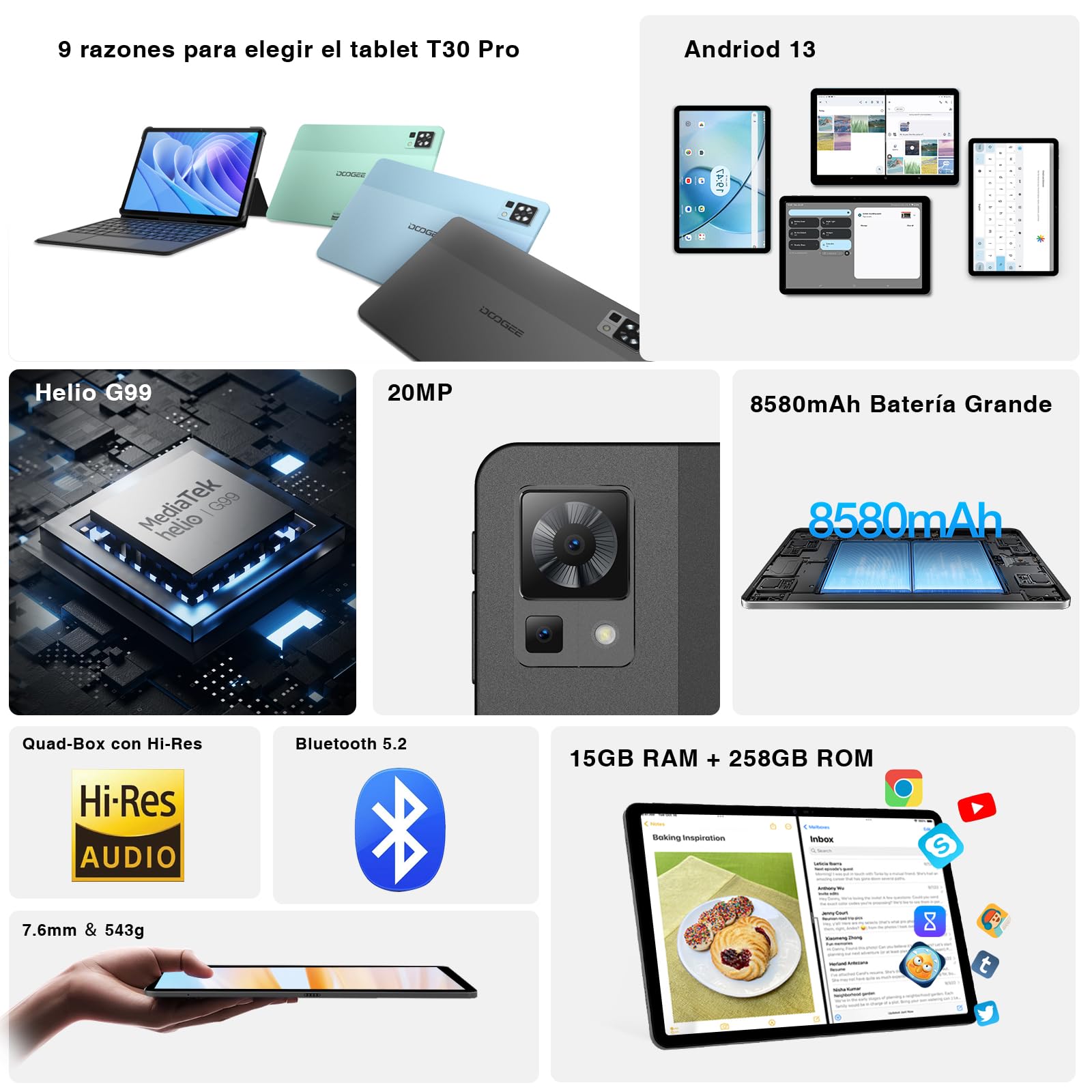 Doogee T30 Pro (Tablette 4G - 11'', 256 Go, 8 Go RAM) Gris