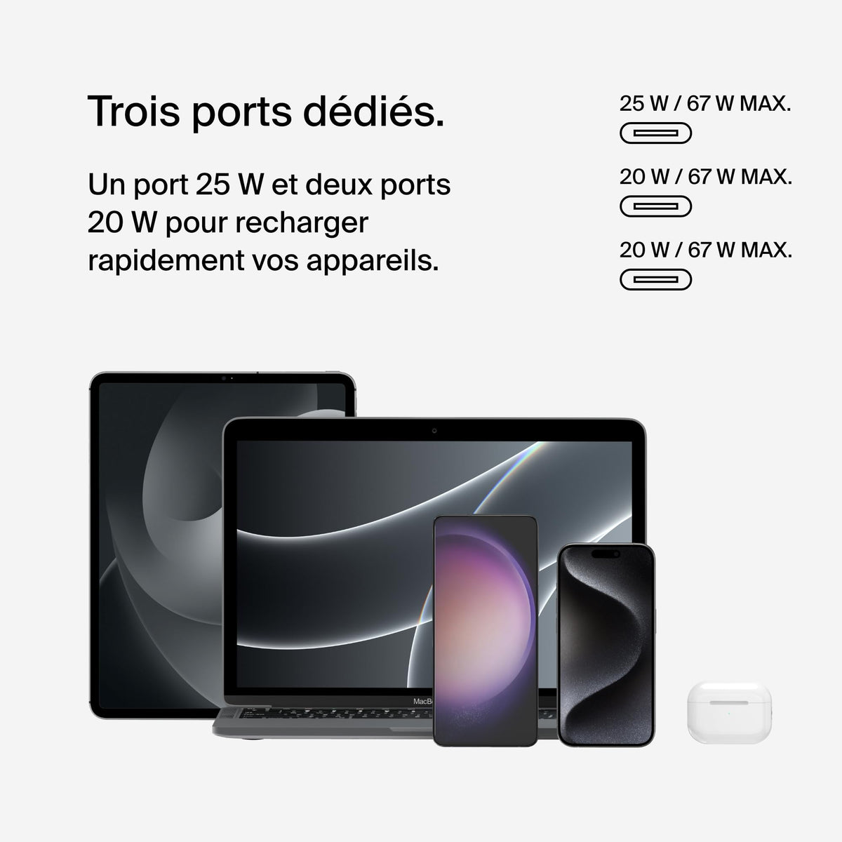 BELKIN BOOSTCHARGE 3-Port USB-C Wall Charger with PPS 67w with 100w 5A USB-C Cable