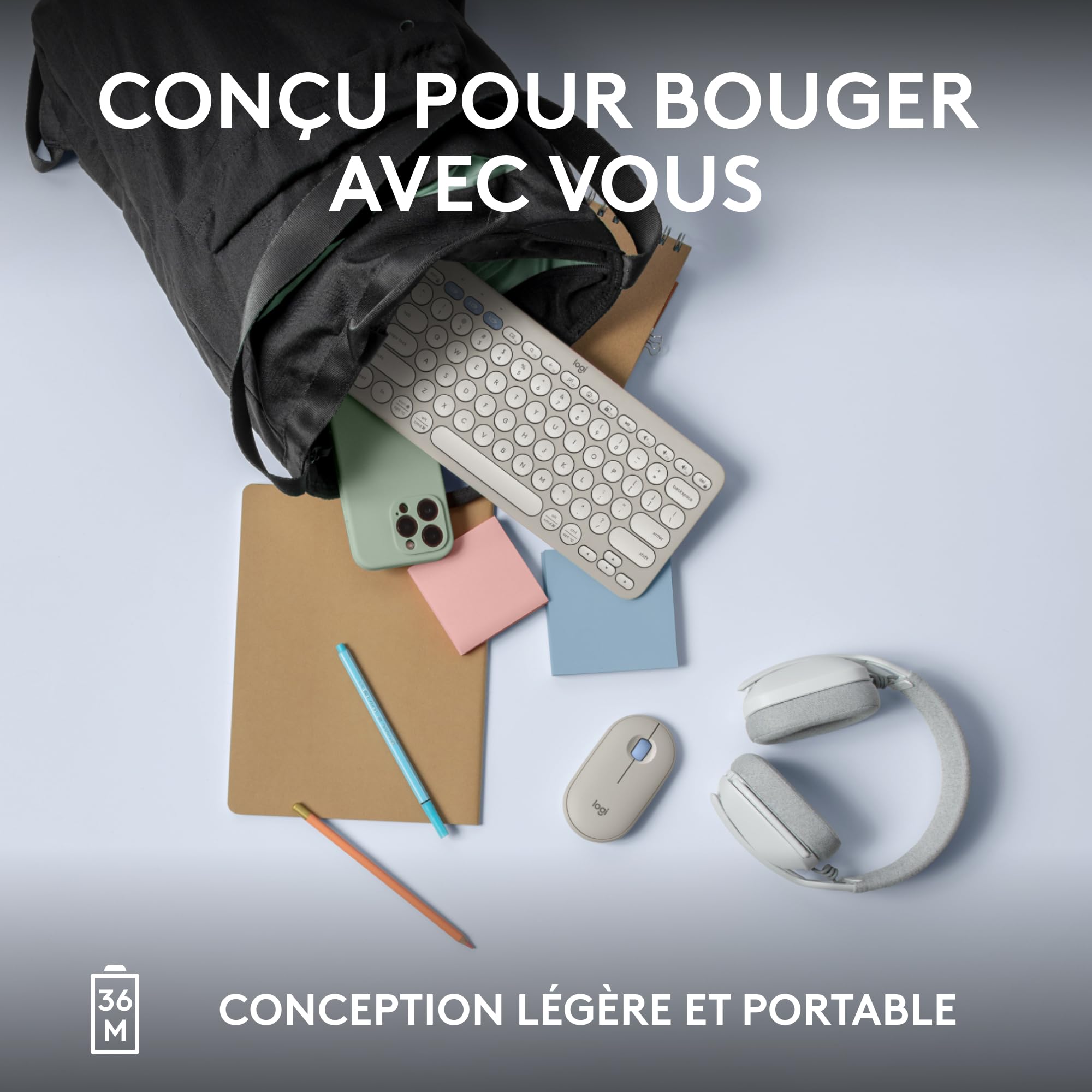 LOGITECH Pebble Keys 2 K380s - TONAL WHITE - (FRA) - BT - N/A - CENTRAL-419 - UNIVERSAL