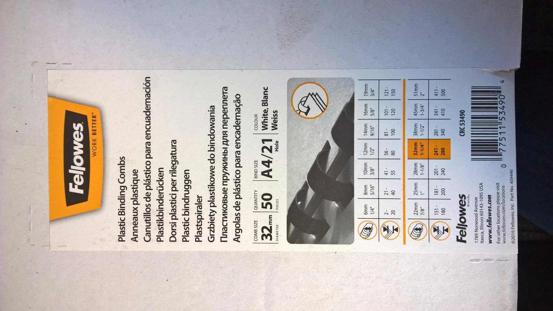 FELLOWES 5346206 Binding comb 12mm white 100pcs