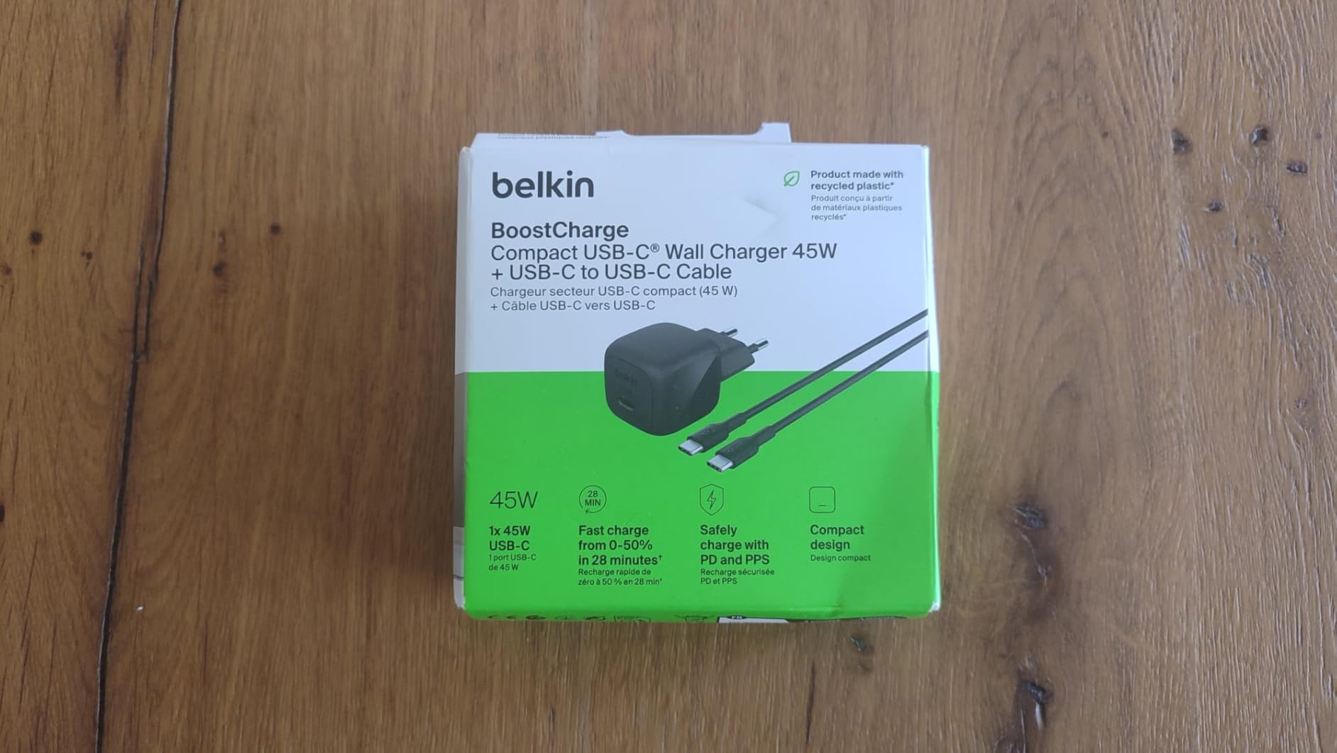BELKIN 45W USB PD Wall Charger with PPS BLK w/ 1m 3aMP PVC C-C Cable