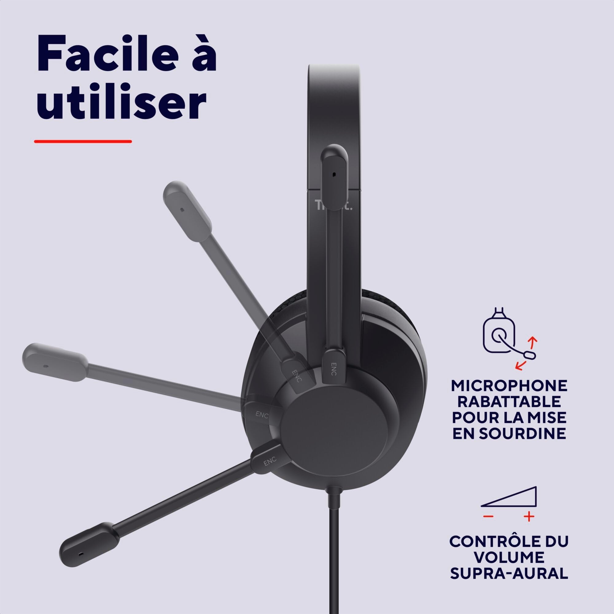 TRUST Casque-micro AYDA MAX ENC pour ordinateur USB