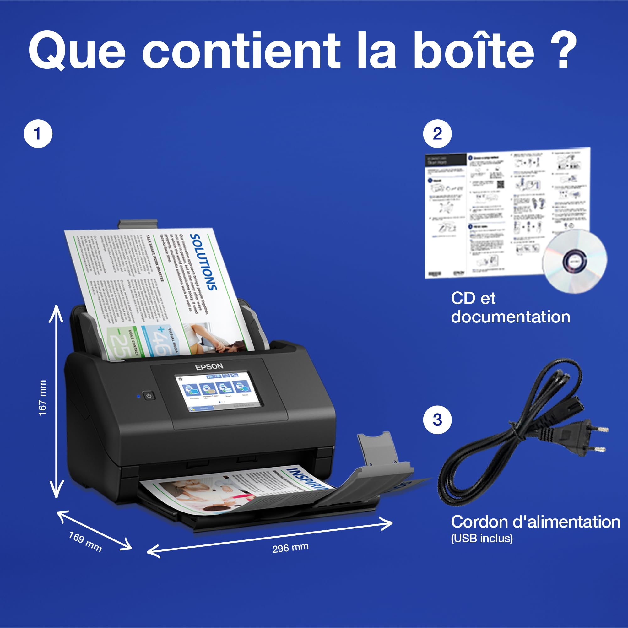 EPSON WorkForce ES-580W Document scanner Contact Image Sensor CIS Duplex 600x600dpi 35ppm ADF 100sheets 4000scans/d USB Wi-Fi