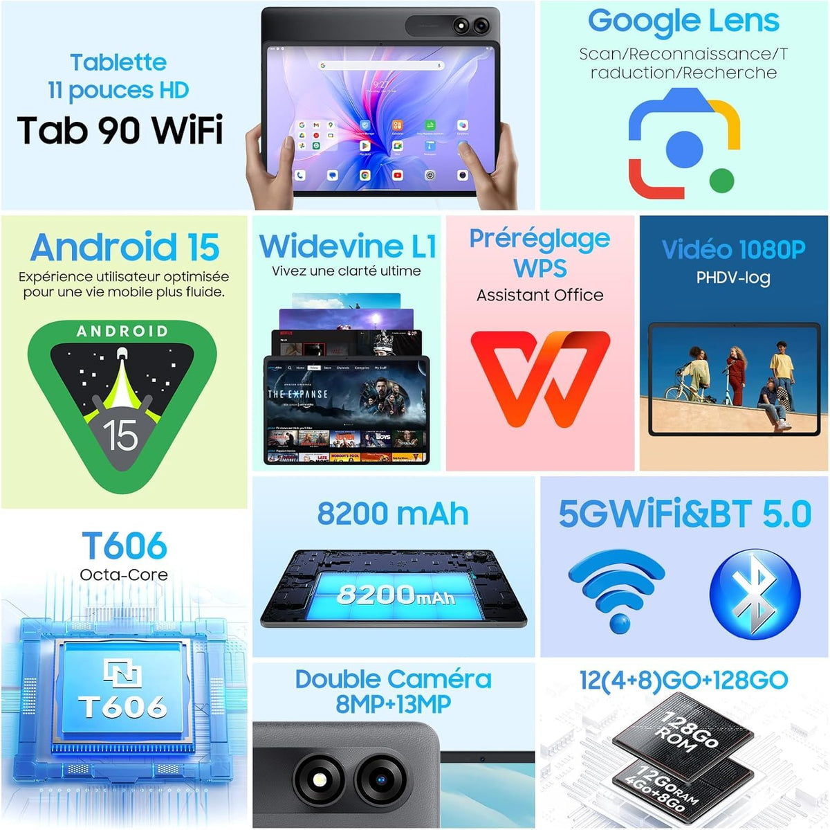 Blackview TAB 90 (4G/LTE - Android 14 - 11'' - 128 Go, 8 Go RAM) Gris