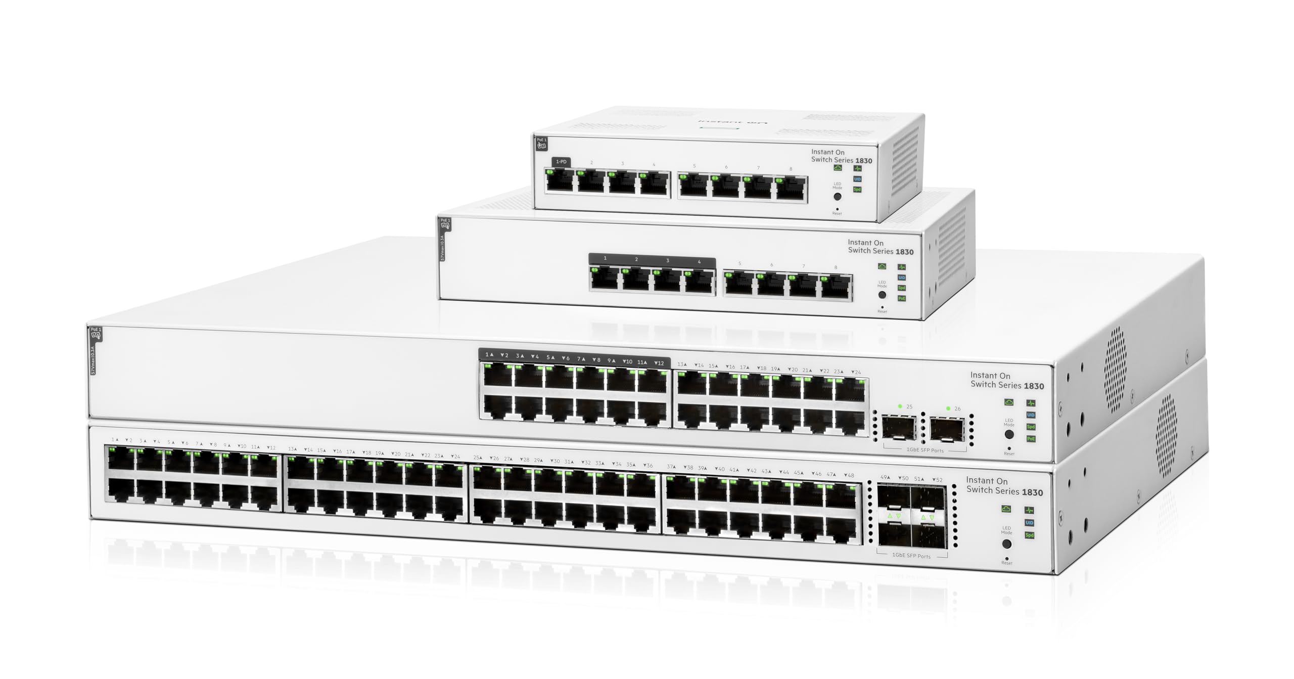 HPE Networking Instant On 1830 48G 4SFP Switch Commutateur intelligent 48 x 10/100/1000 + 4 x Gigabit SFP de bureau