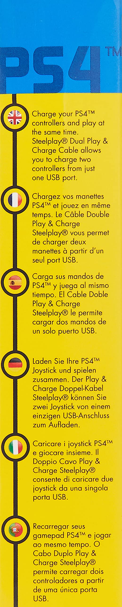 LEXIP X STEELPLAY Cable Dual Play & Charge Pour Manettes Noir PS4
