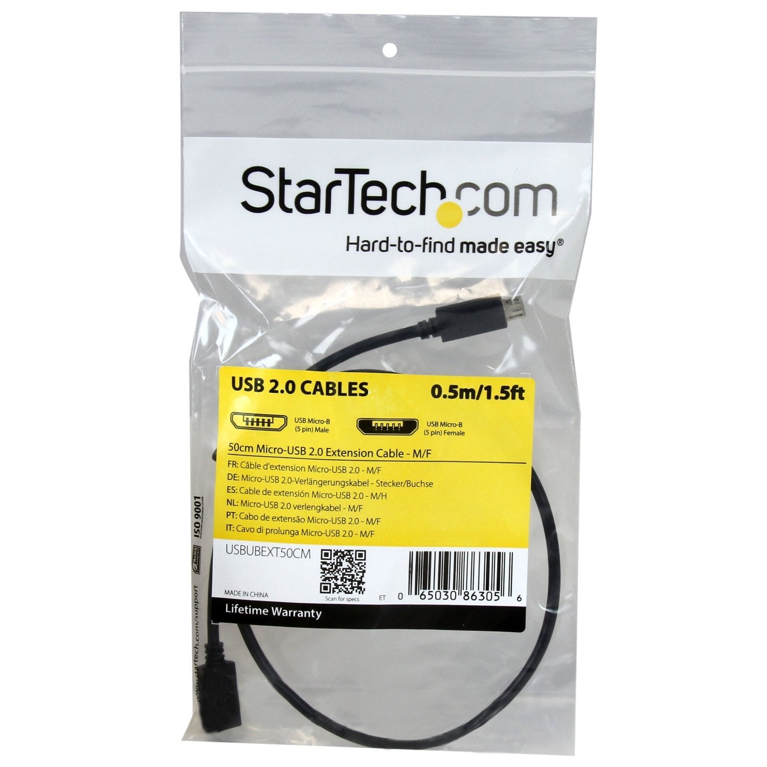 0.5m 20in Micro-USB Extension Cable M/F
