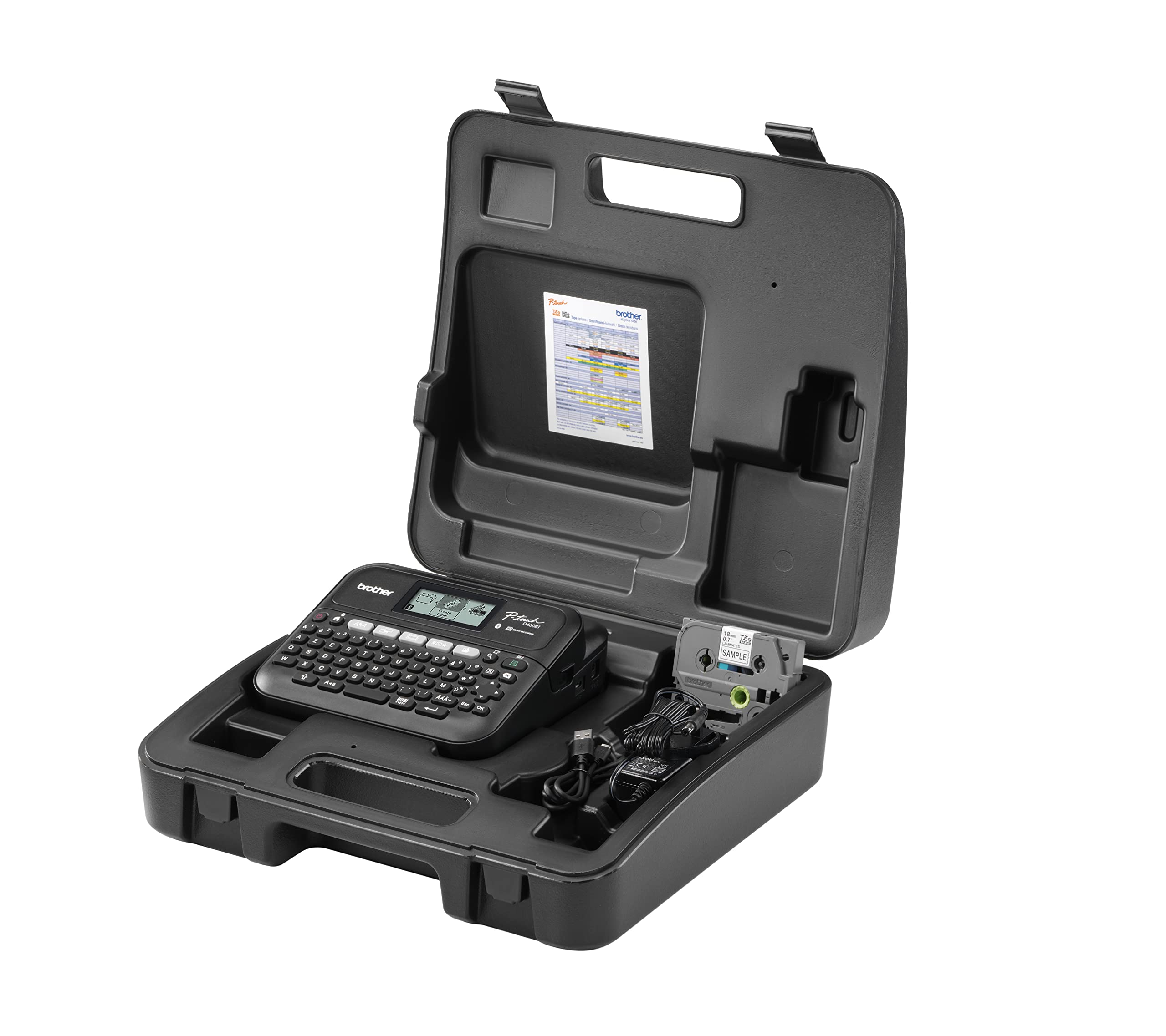 BROTHER PT-D460BTVP Etiqueteuse professionnelle Bluetooth 18mm avec mallette de transport adaptateur secteur un ruban TZe 4m câble