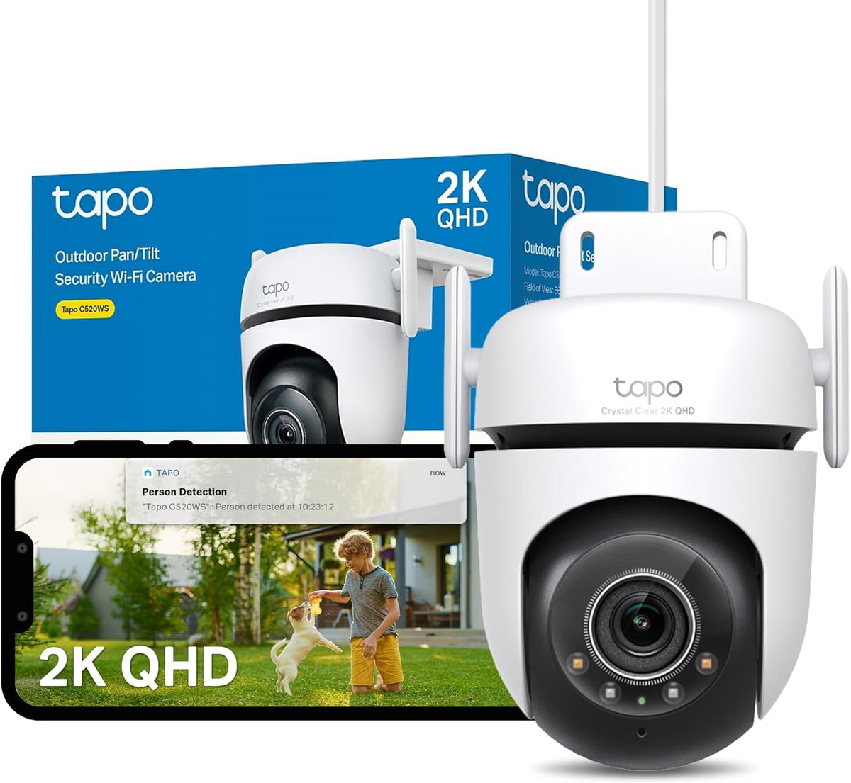 TP-LINK Outdoor Pan/Tilt Security Wi-Fi Camera 2K QHD 2560x1440 2.4GHz 2T2R 2x External Antennas 1x Ethernet Port
