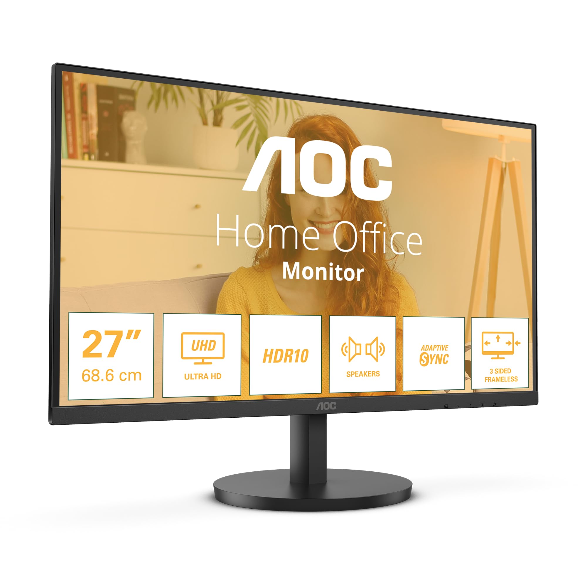 AOC U27B3A 27p UHD 3840x2160 60Hz HDR10 HDMI 2.0 DisplayPort 1.4 black