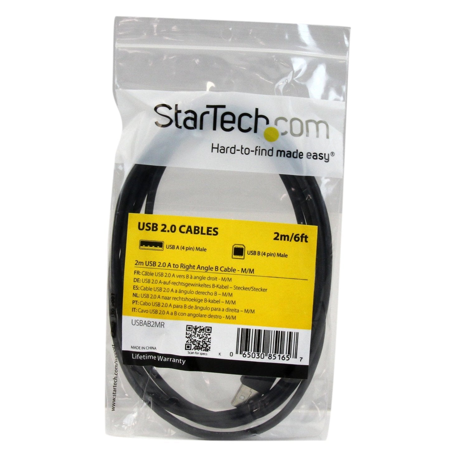 2m USB 2.0 A to Right Angle B Cable M/M