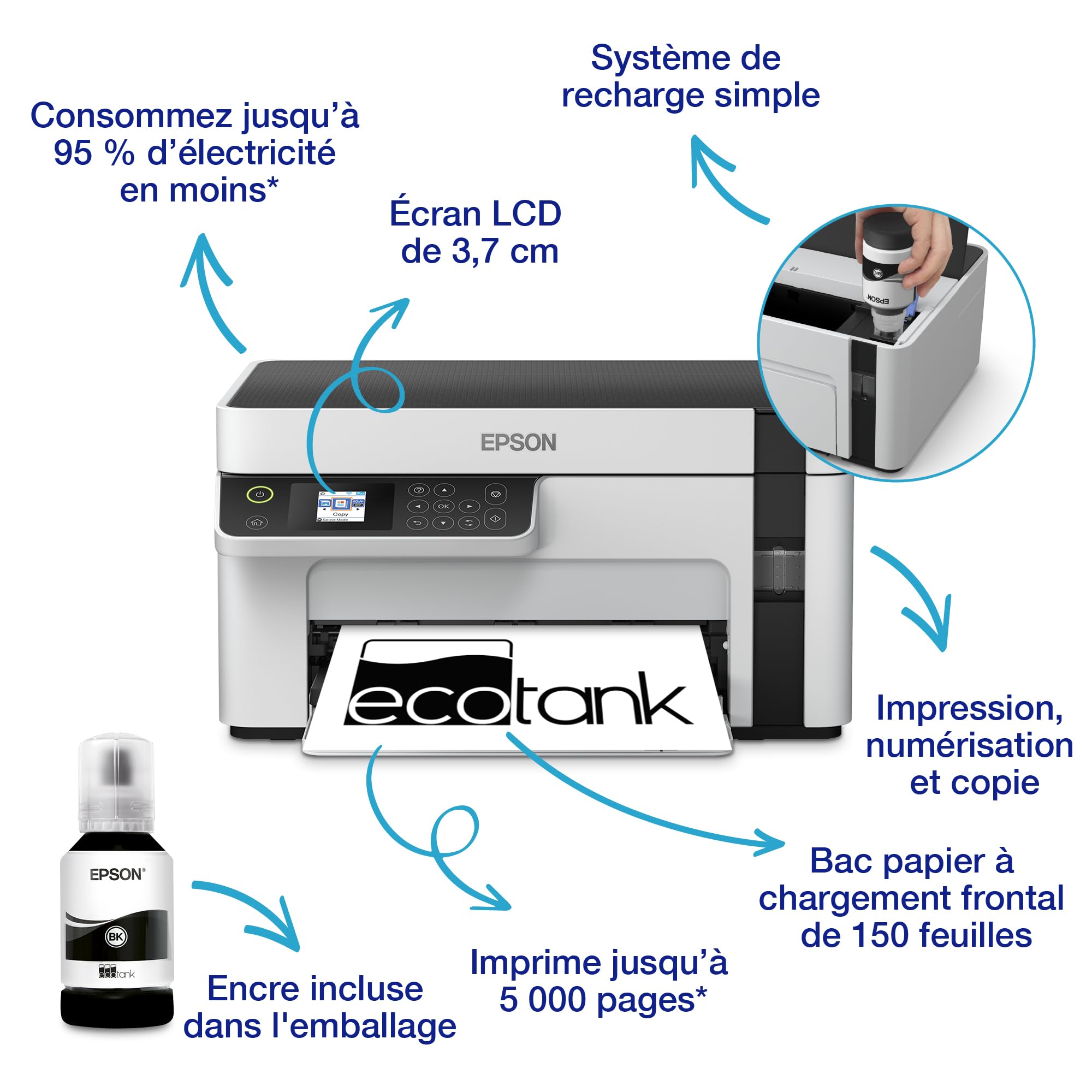 EPSON EcoTank ET-M2120 MFP Mono B/W ink-jet A4 15ppm print 150 sheets USB Wi-Fi white