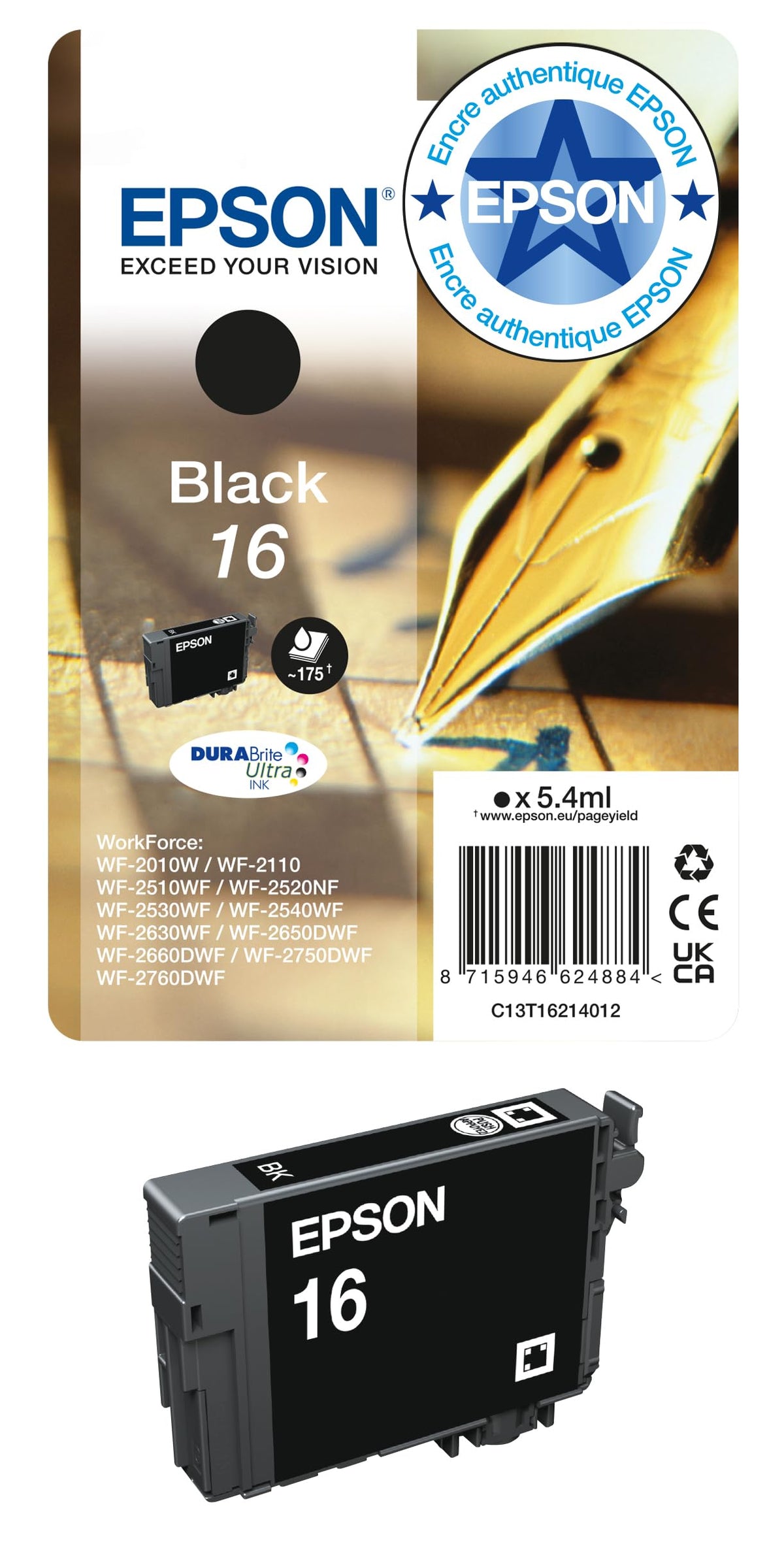 EPSON 6LB 16 ink cartridge black standard capacity 5.4ml 175 pages 1-pack RF-AM blister w/s