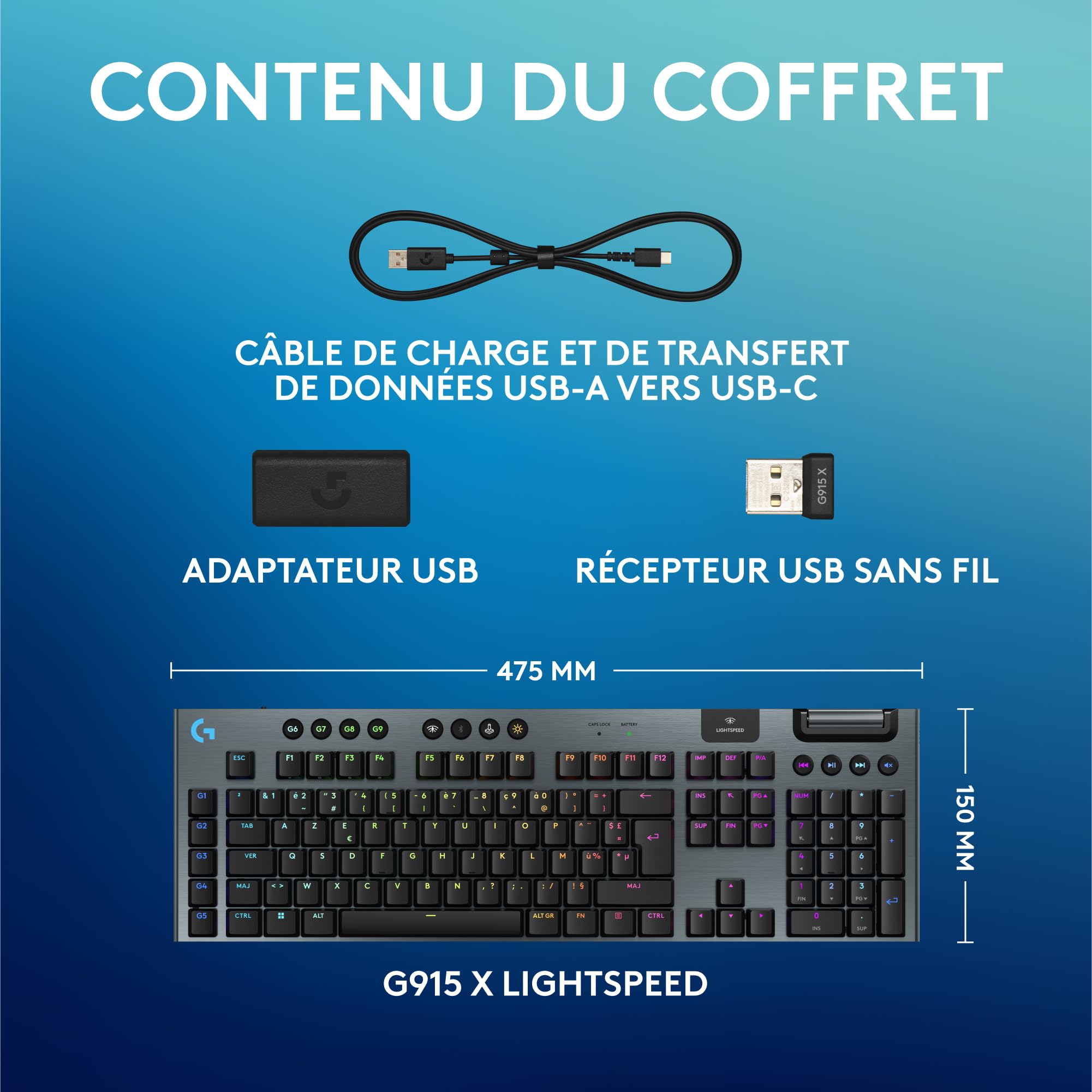 LOGITECH G915 X LIGHTSPEED Wireless Gaming Keyboard Black (FR)