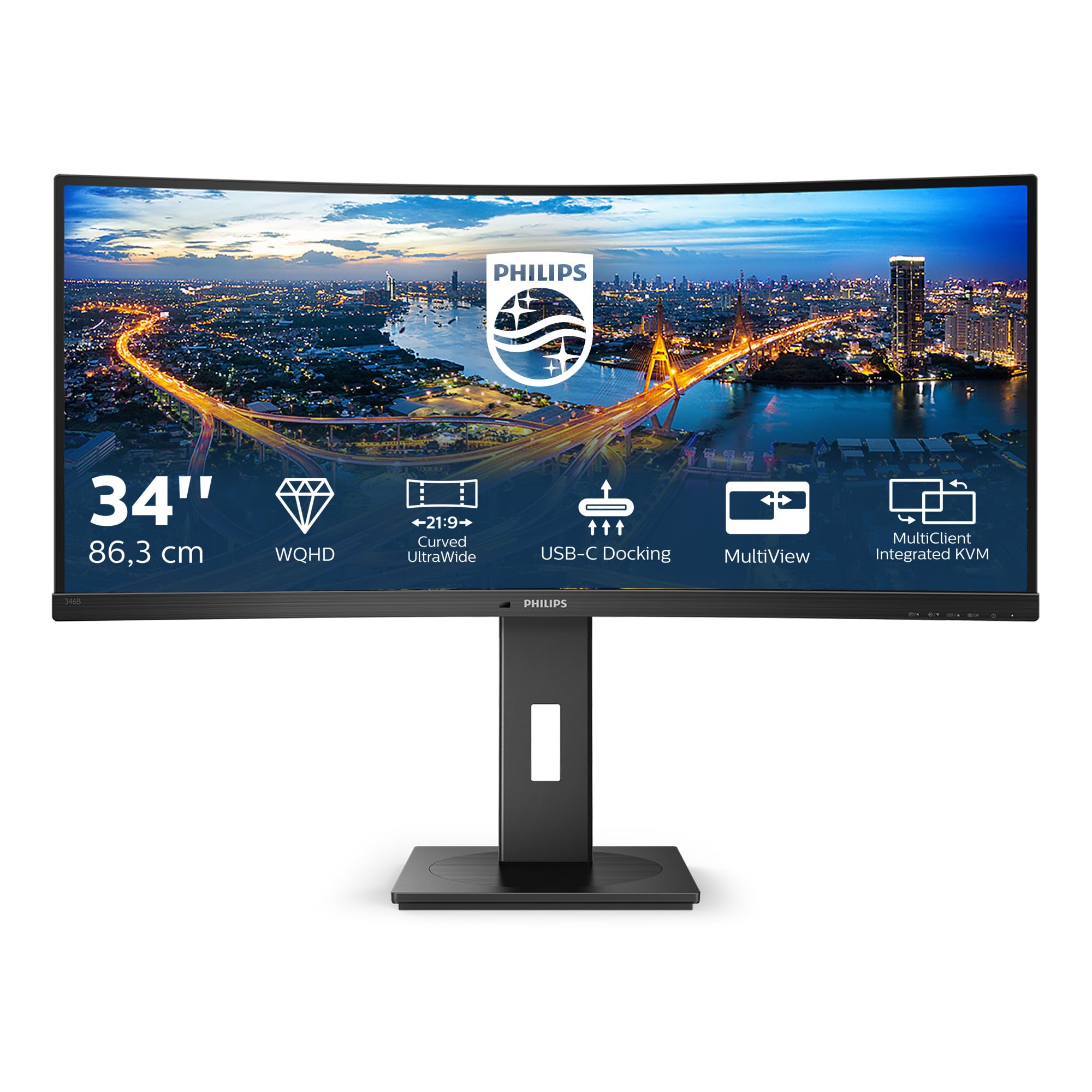 PHILIPS 346B1C 34inch USB-C DOCKING DISPLAY 3440x1440 Curved VA 21:9 5ms GtG HAS USB-C/DP/HDMI RJ45 USB HUB Speakers VESA