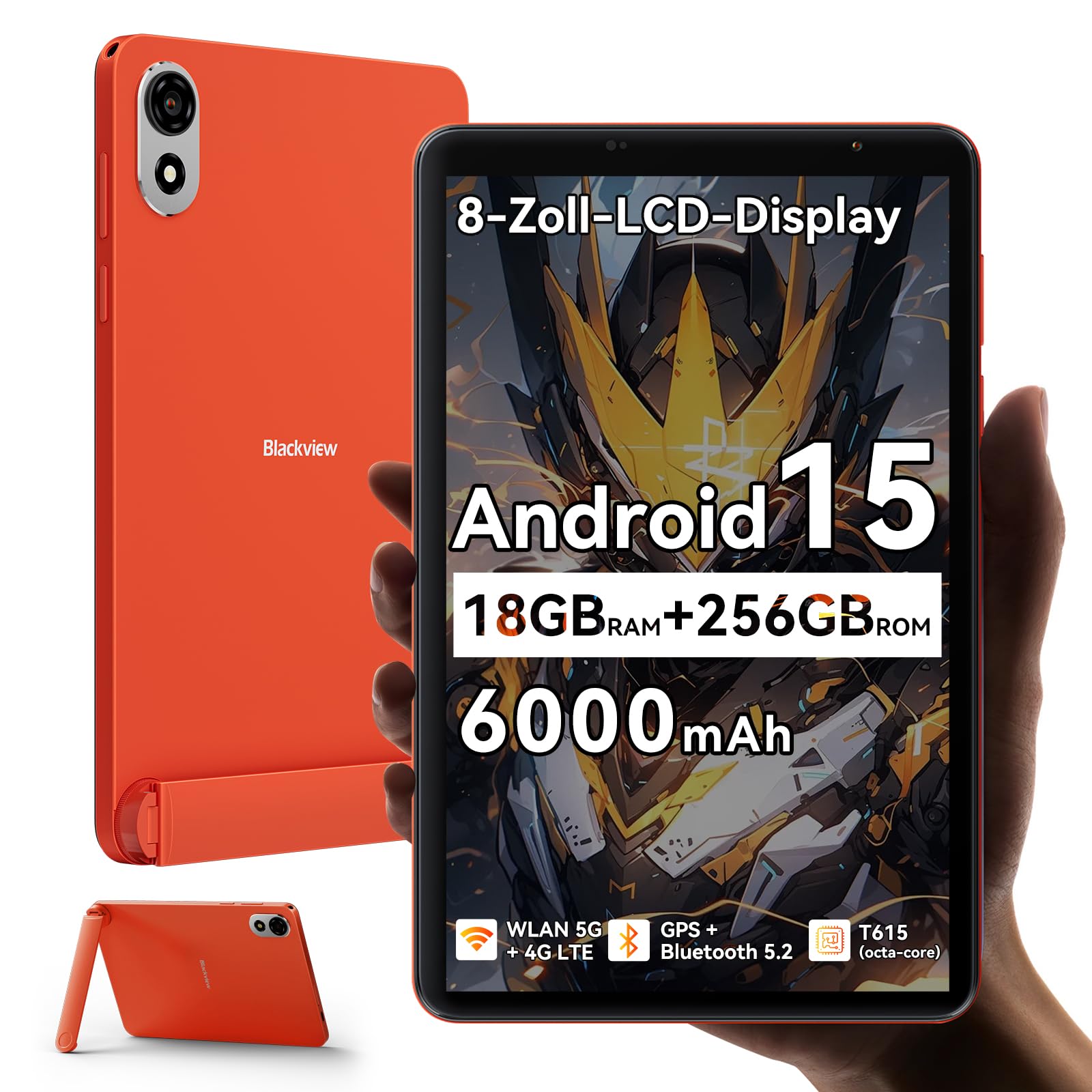 Blackview ZENO 1 (Tablette 4G - 8'' - 6 000 mAh - 256 Go, 6 Go RAM) Orange
