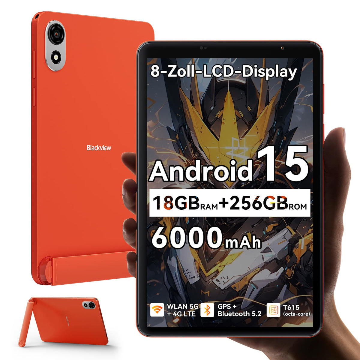 Blackview ZENO 1 (Tablette 4G - 8'' - 6 000 mAh - 256 Go, 6 Go RAM) Orange