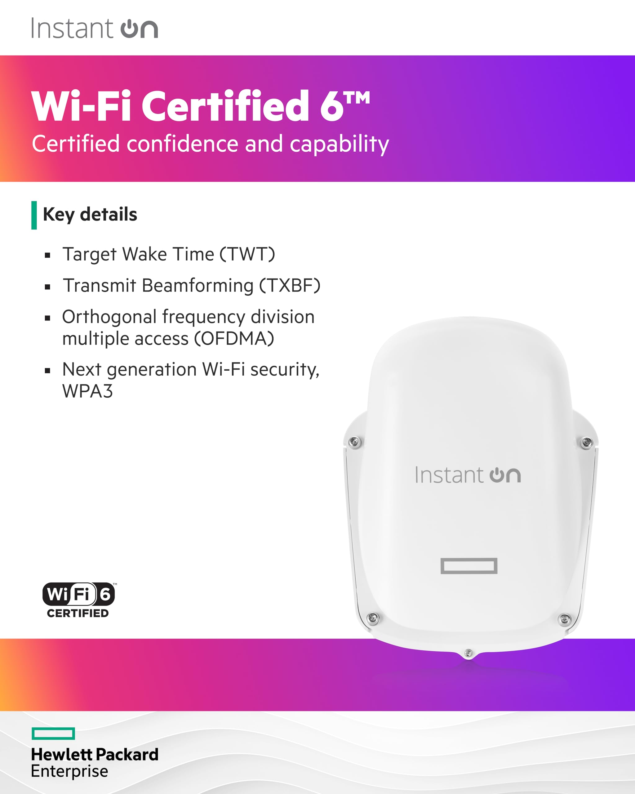 HPE Networking Instant On AP27 (RW) Borne daccès sans fil Wi Fi 6 2.4 GHz 5 GHz montable au plafond/mur