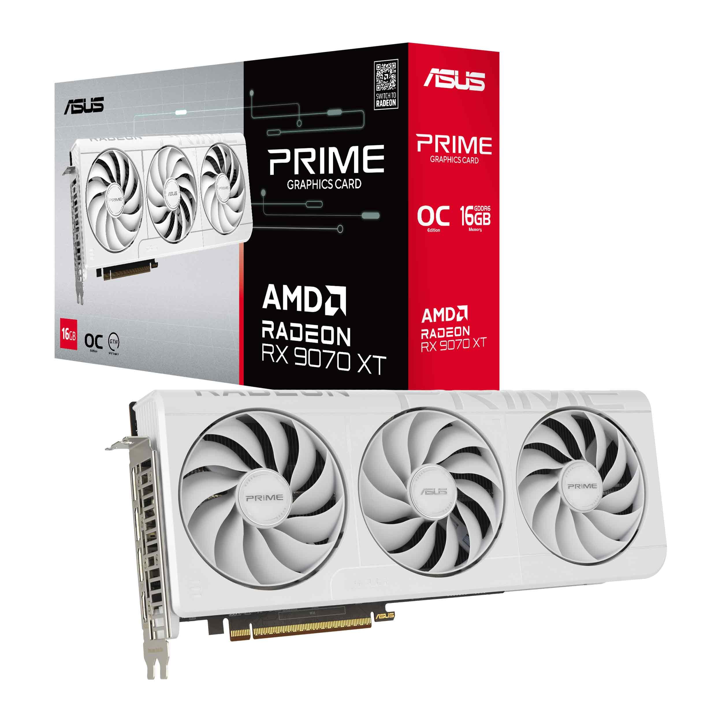 ASUS Prime Radeon RX 9070 XT White OC Edition 16Go GDDR6 Graphics Card PCIe 5.0 HDMI 2.1 DisplayPort 2.1a