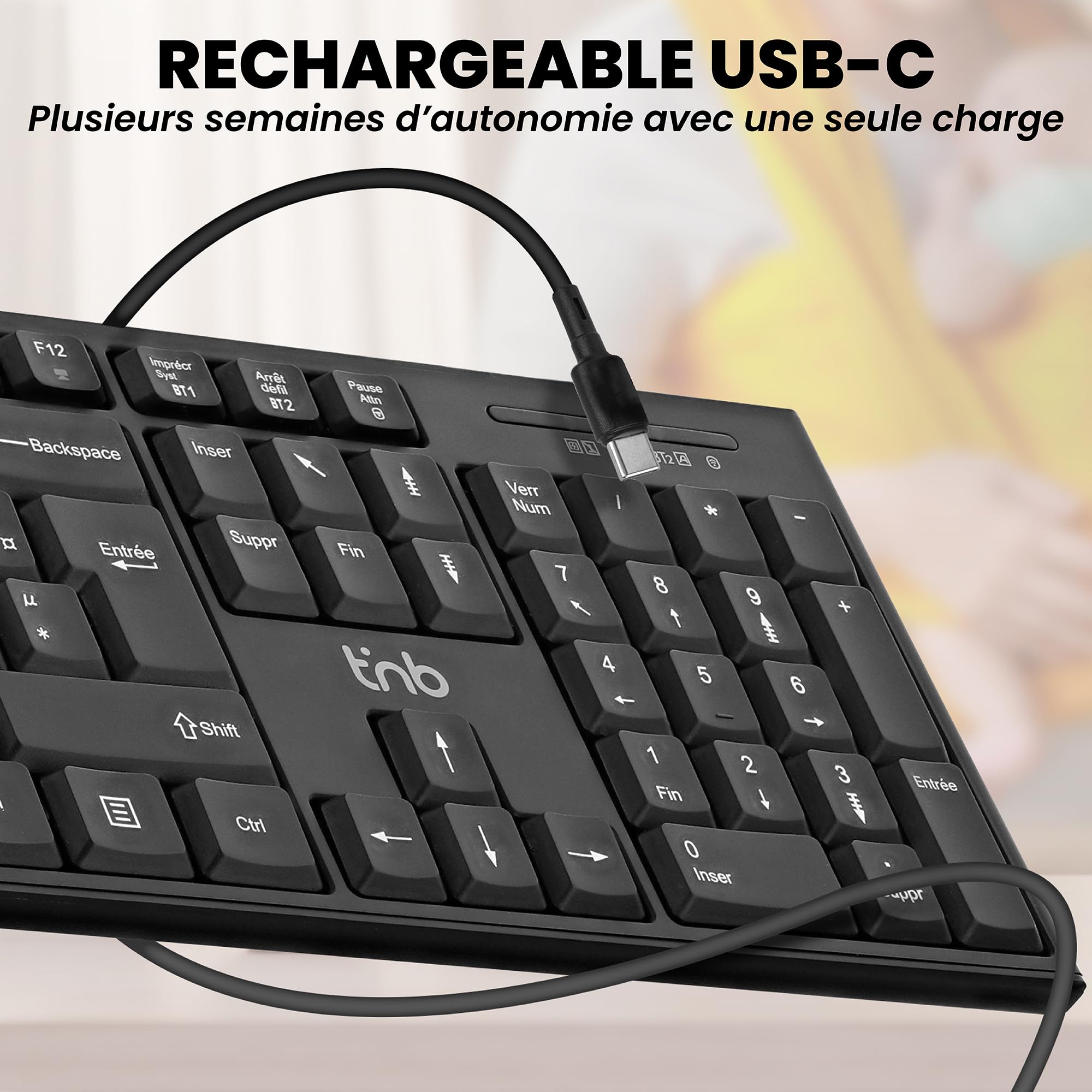 TNB CLASSY Rechargeable wireless keyboard Bluetooth + USB-A 2.4Ghz AZERTY (FR)