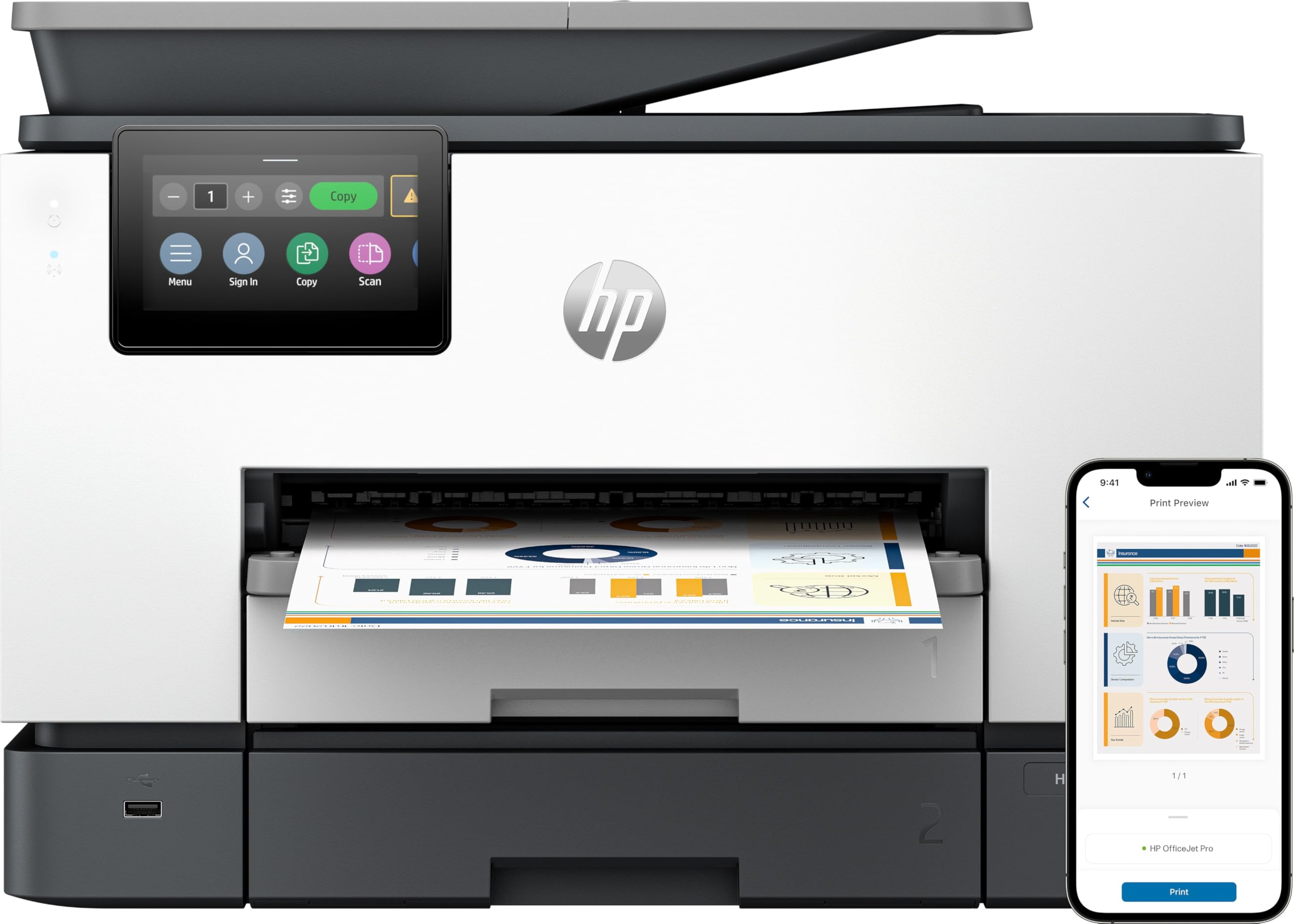 HP Officejet Pro 9130b All-in-One MFP colour ink-jet A4 23ppmcopy 25ppmprint 250 sheets USB2.0 LAN Wi-Fi imprimante multifonction