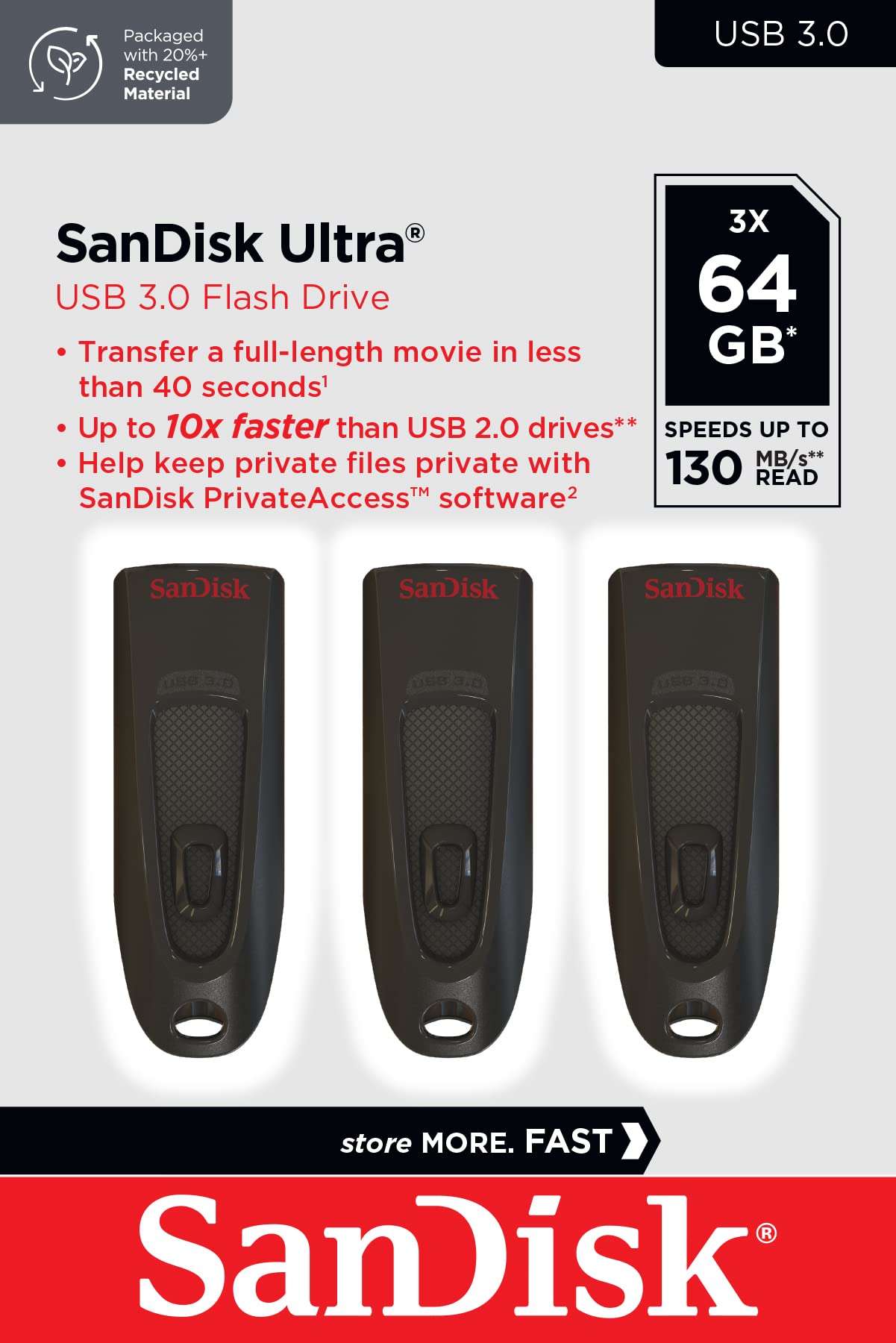 Ultra 64GB USB 3.0 3 Pack Black