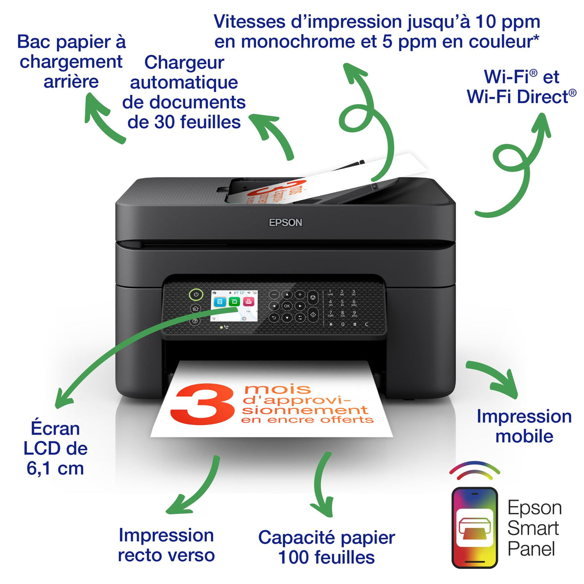 EPSON WorkForce WF-2950DWF MFP colour ink-jet 216x297mm A4 10ppm print 100 sheets USB 2.0 Wi-Fi