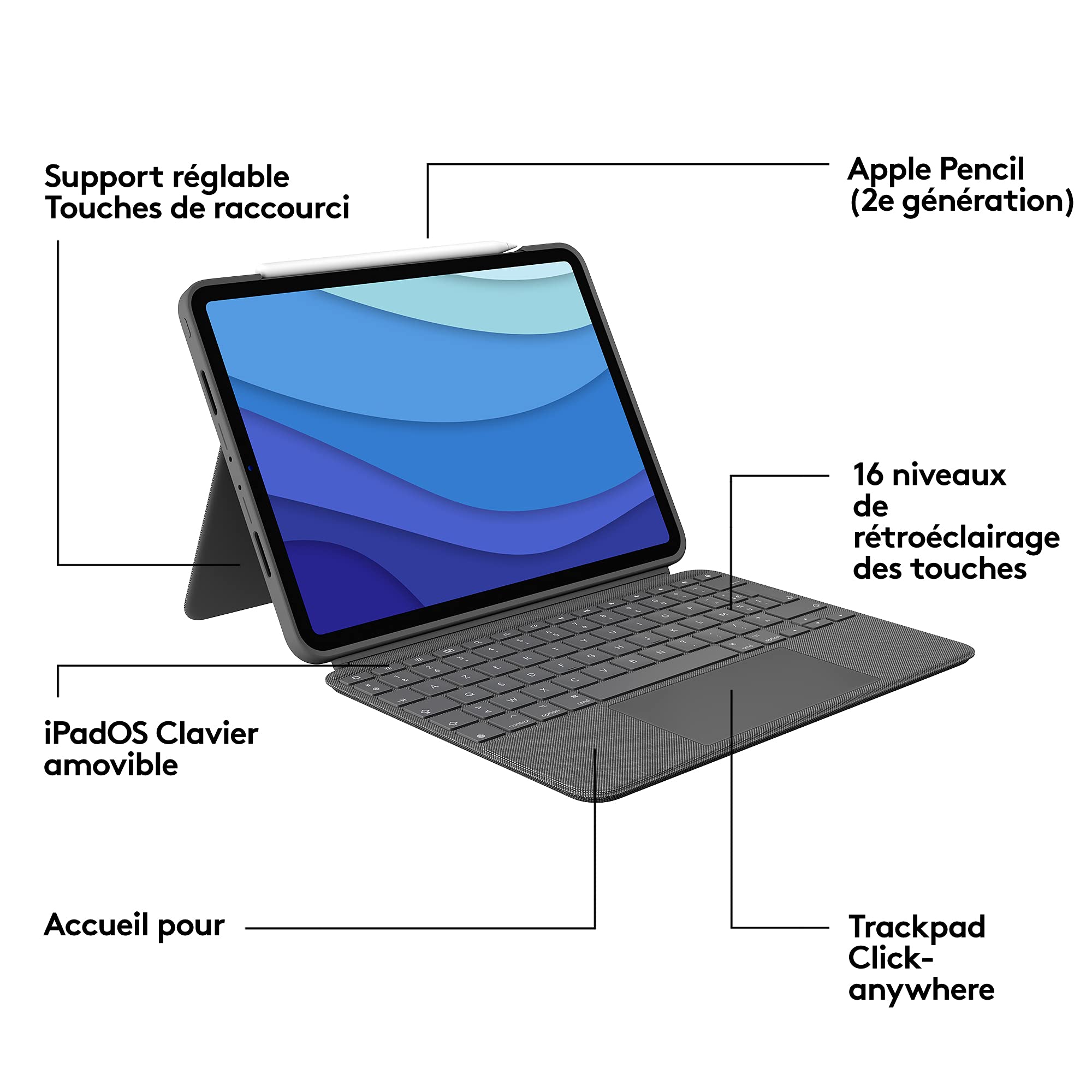 LOGITECH COMBO TOUCH - GREY - CENTRAL (FR)