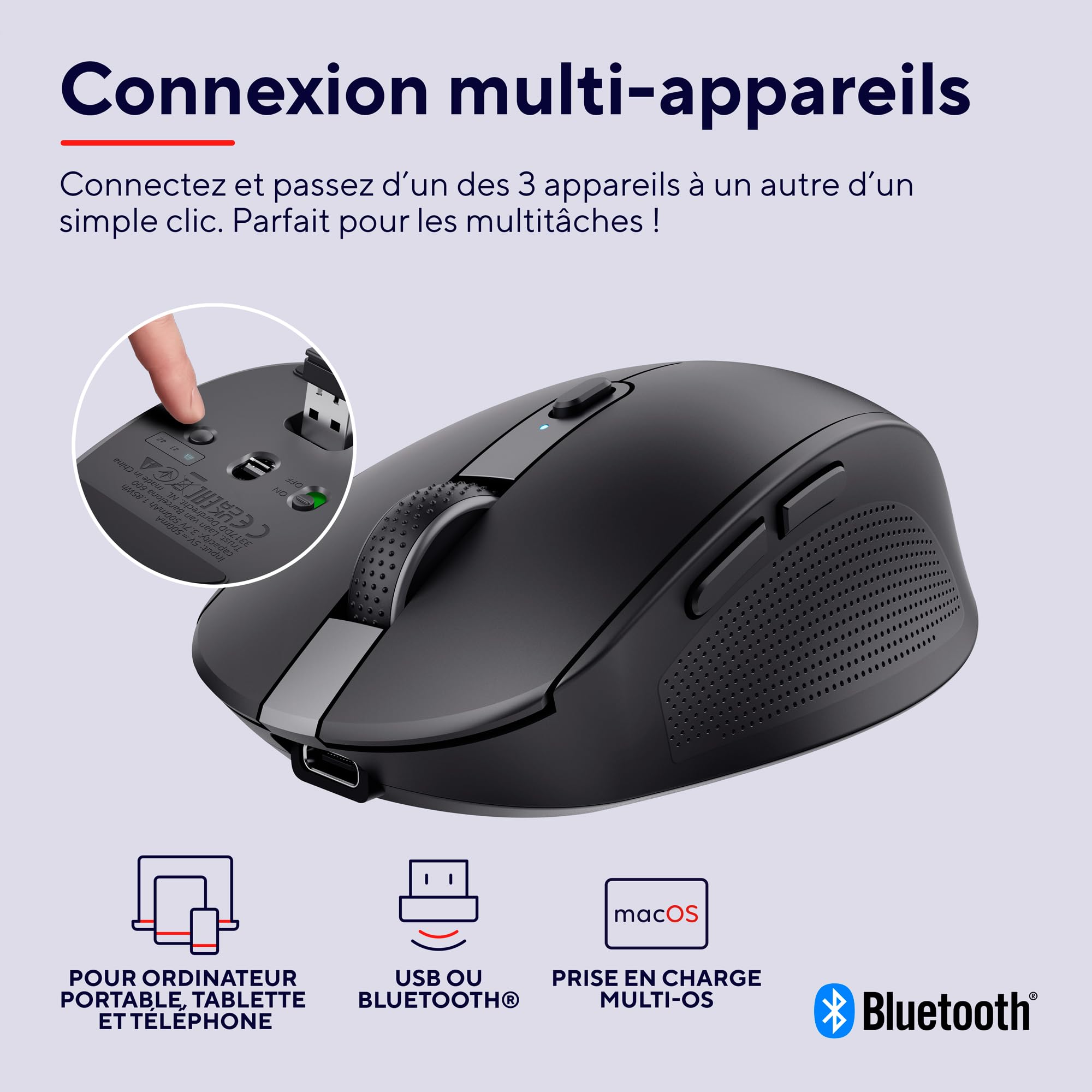 TRUST Souris sans fil OZAA Compact multi-connexion - Noire