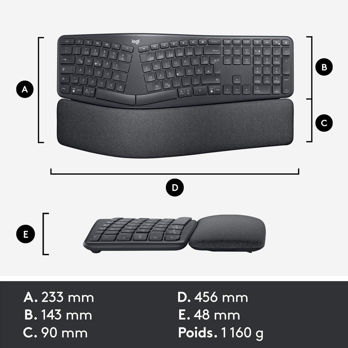 LOGITECH ERGO K860 for Business - Graphite - Central (FR)