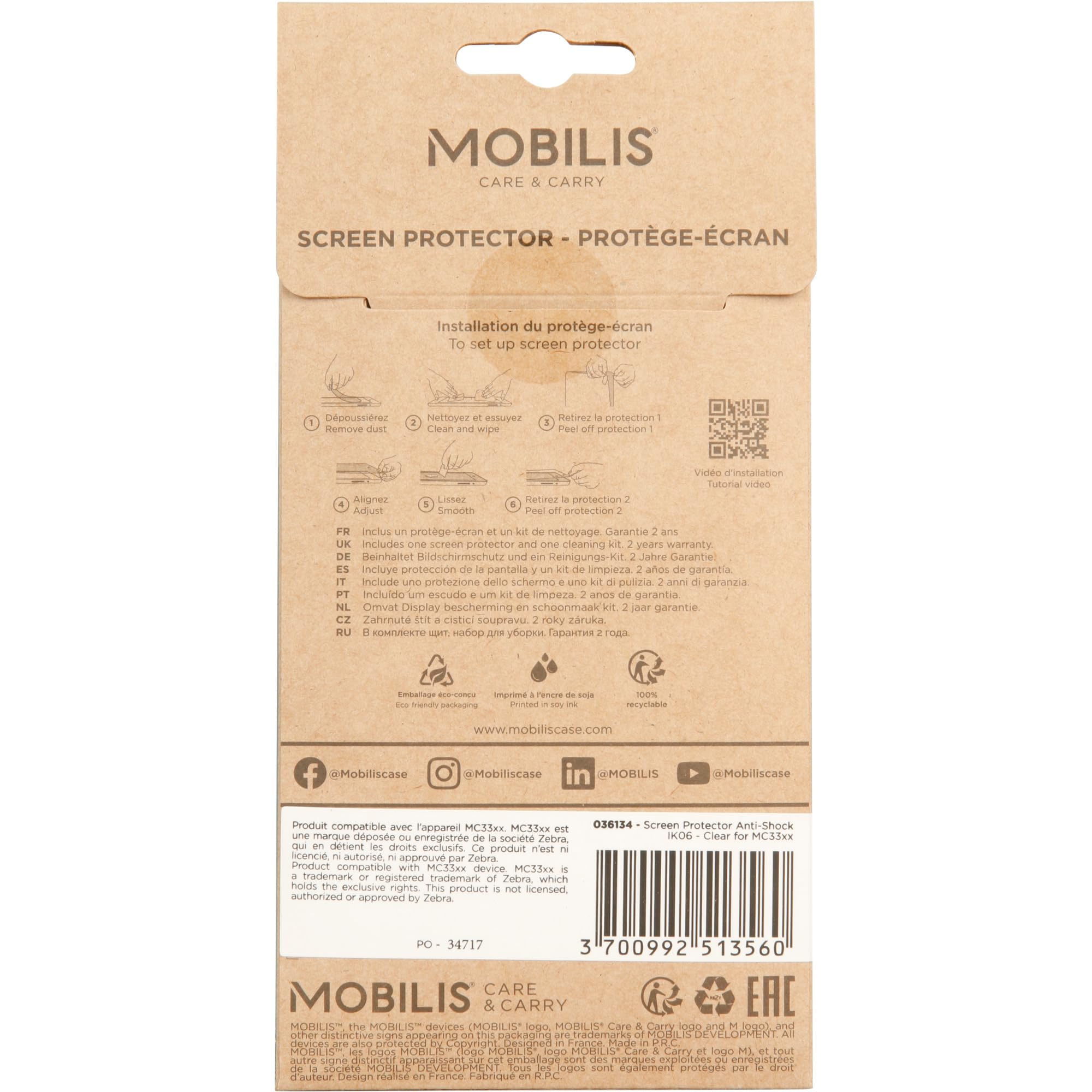 MOBILIS Protection anti-chocs IK06 - transparente pour Zebra MC33xx