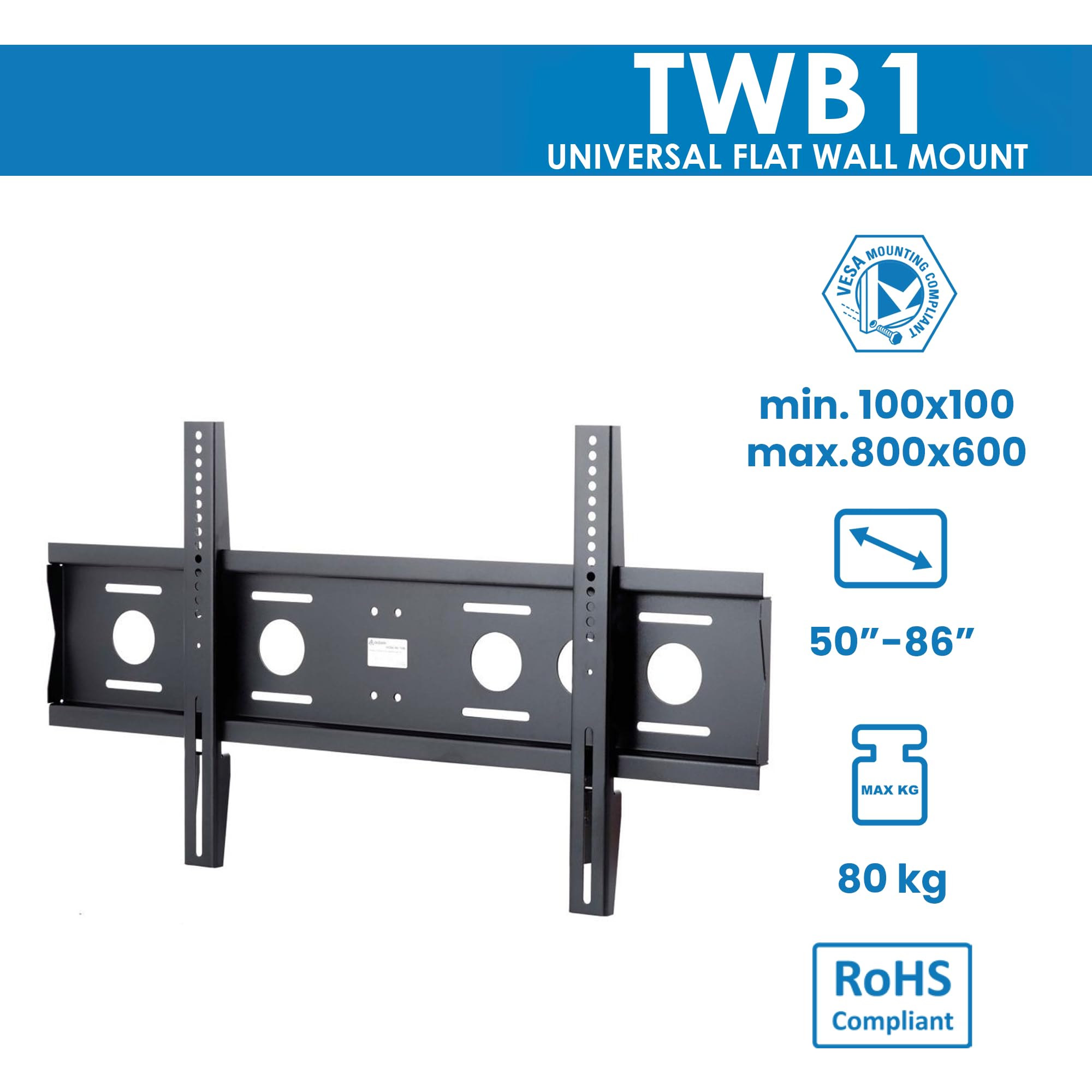 "Support mural fixe Edbak TWB1 50""-86"". Capacité de charge 80 kg 800x400 VESA"