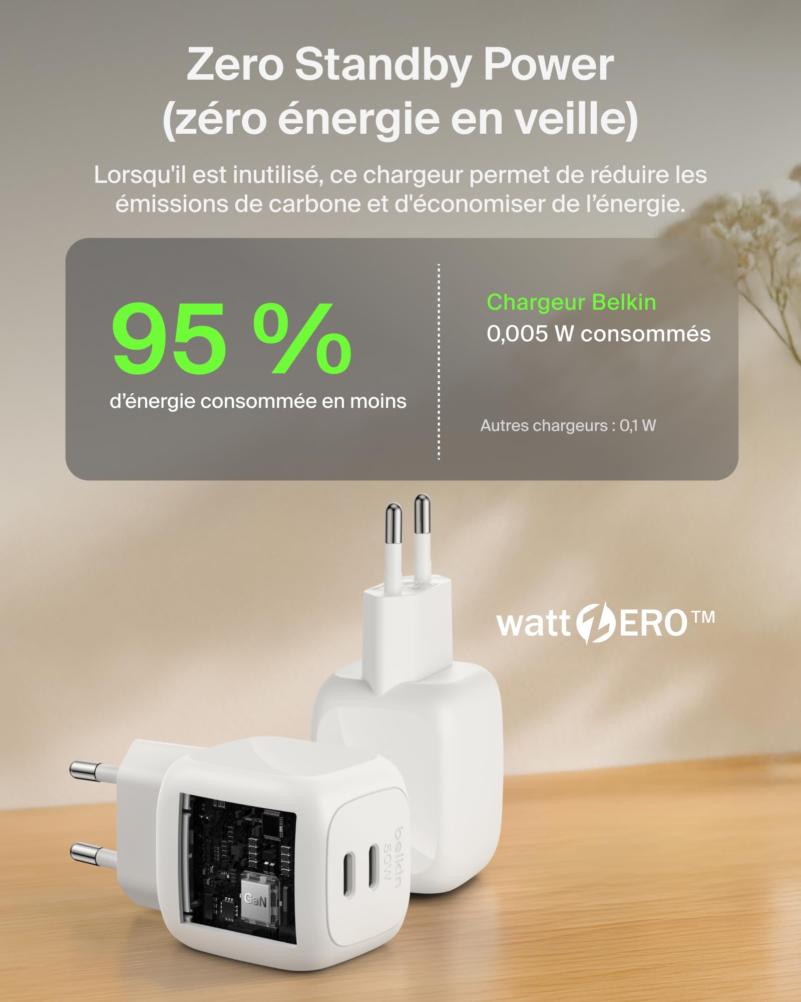 BELKIN BoostCharge 50W Dual USB-C PD Wall Charger with PPS WHT