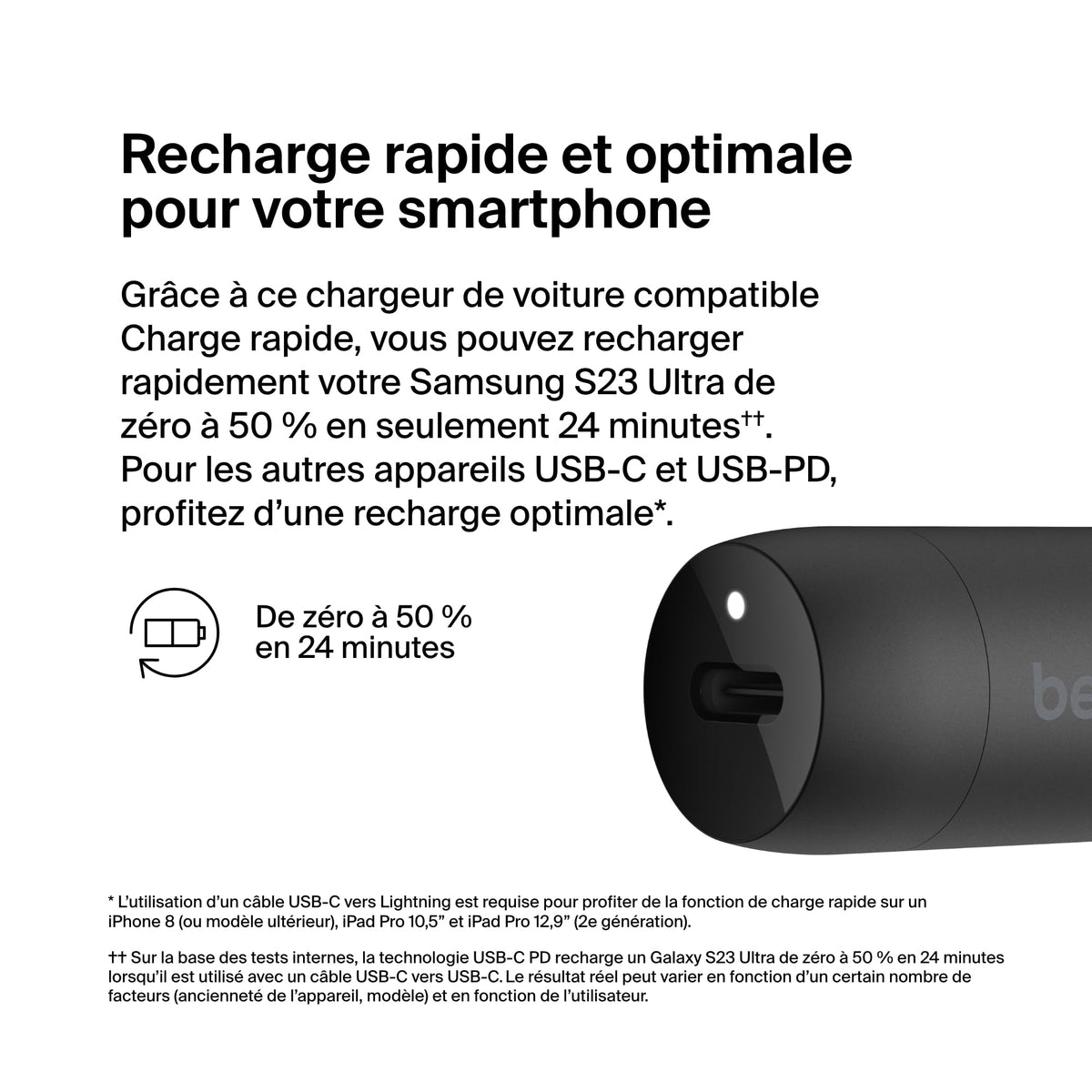 BELKIN 30W USB PD Car Charger With PPS W/PVC C-C 1M BLK