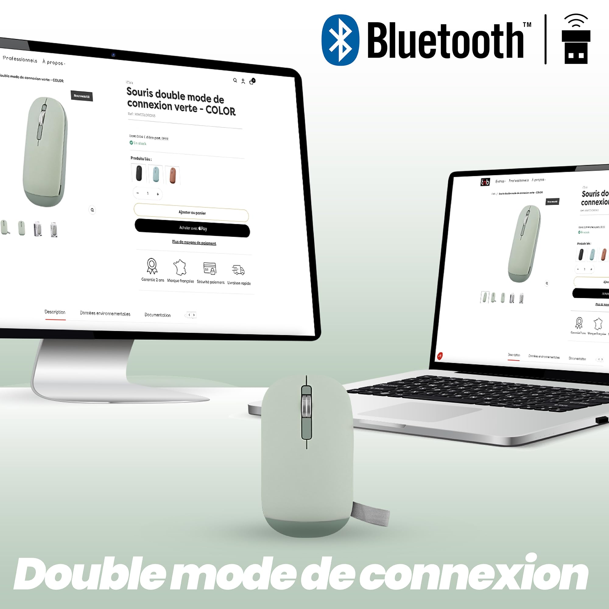 TNB COLOR - Souris sans fil double mode de connexion - vert