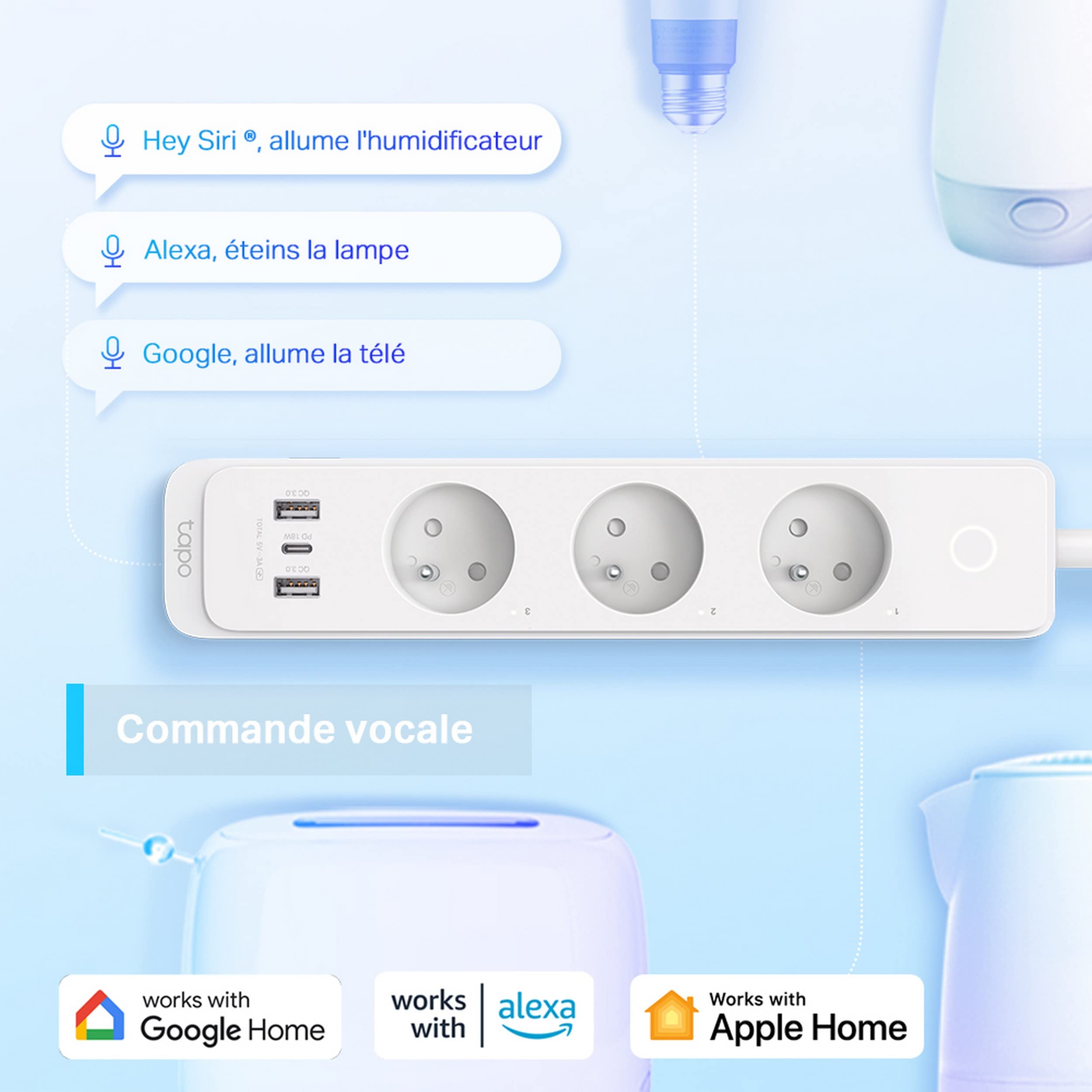 TP-LINK Smart Wi-Fi Power Strip Separately Control 3 Smart Outlets On The Power Strip via Application