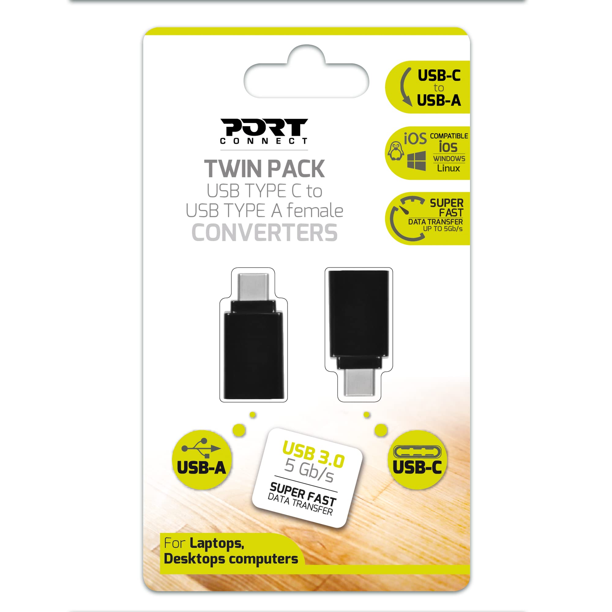 PORT DESIGNS Twin Pack - USB Type C to USB Type A Female Converters