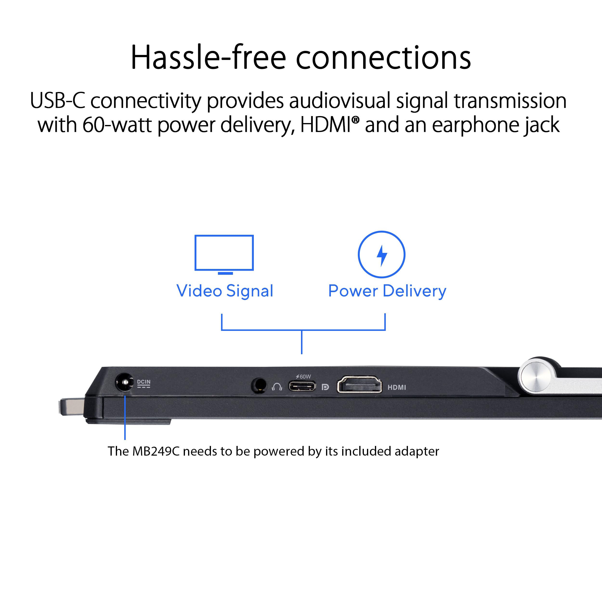 ASUS ZenScreen MB249C 24p portable Monitor Full HD 1920x1080 60W FreeSync IPS Panel 16:9 Speaker USB Type-C HDMI