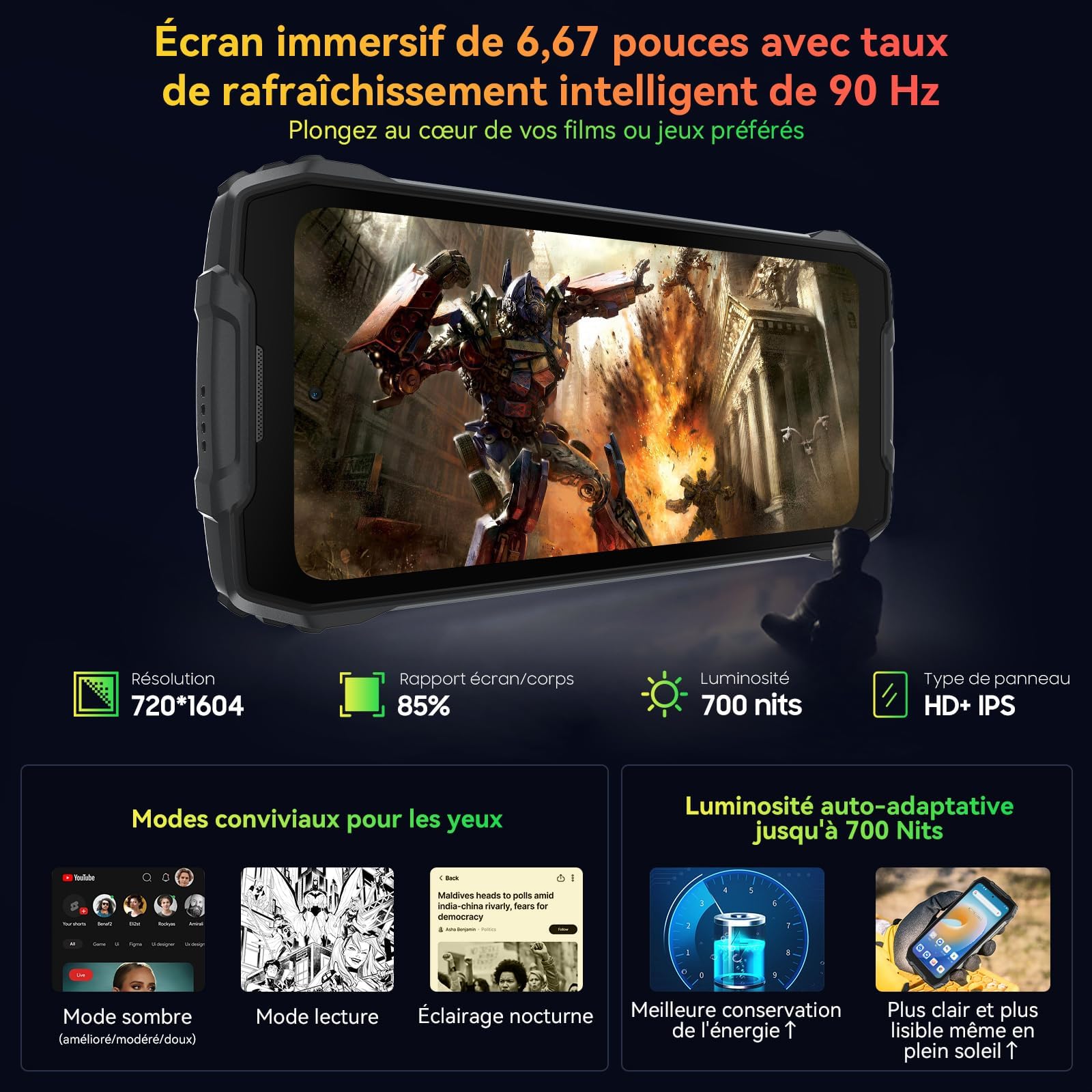 Blackview BV7300 (NFC - 6.67'' - 256 Go, 6 Go RAM - 15 000 mAh) Noir